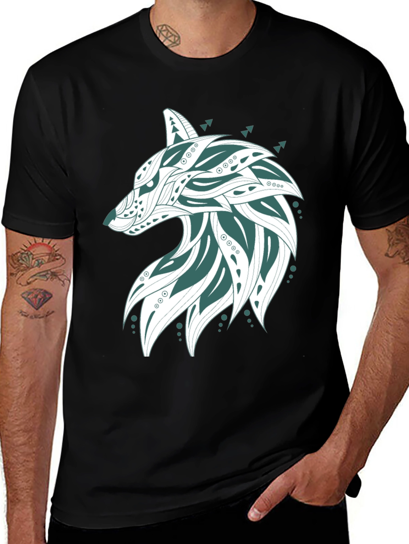 Wolf Graphic Print Tee - Mens Black T-Shirt