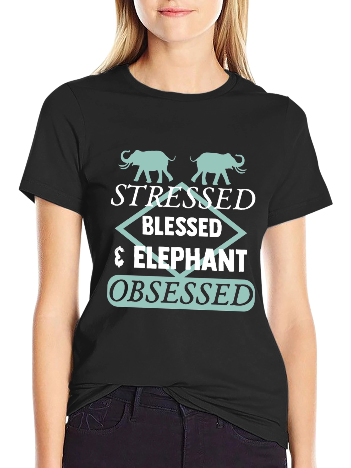 Stressed Blessed Elephant Obsessed Graphic Tee