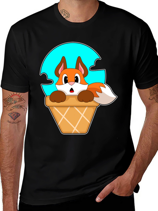 Fox in Ice Cream Cone T-Shirt - Cartoon Animal Tee