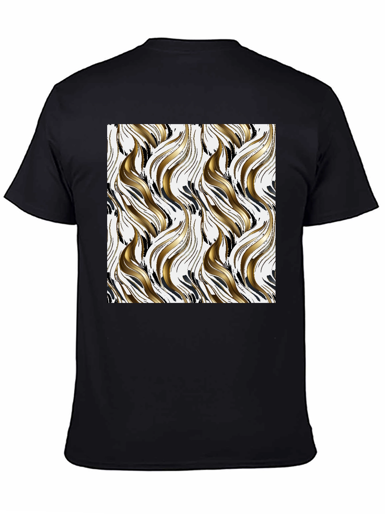 Stylish Black Tee with Abstract Gold & Black Pattern