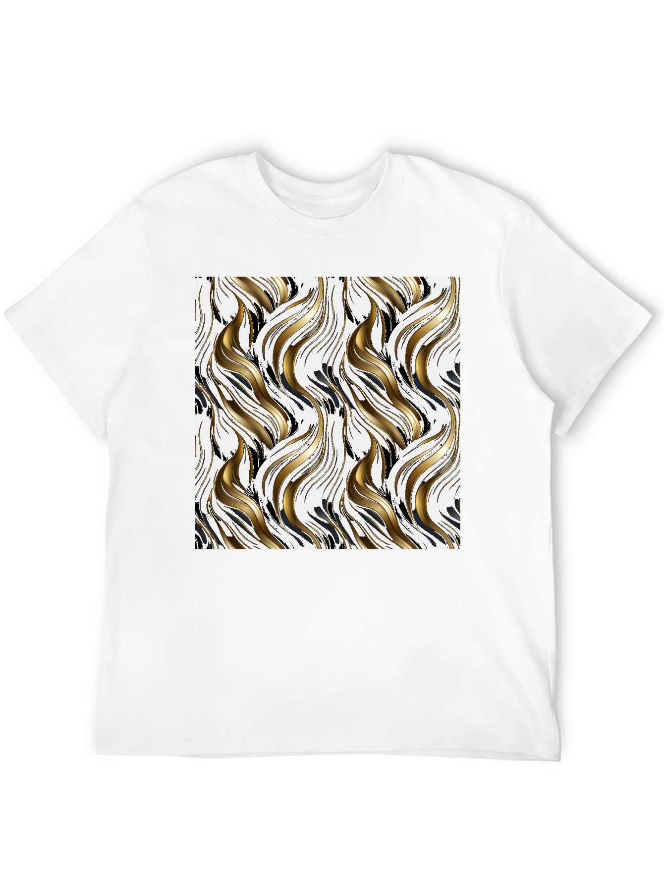 Stylish Black Tee with Abstract Gold & Black Pattern
