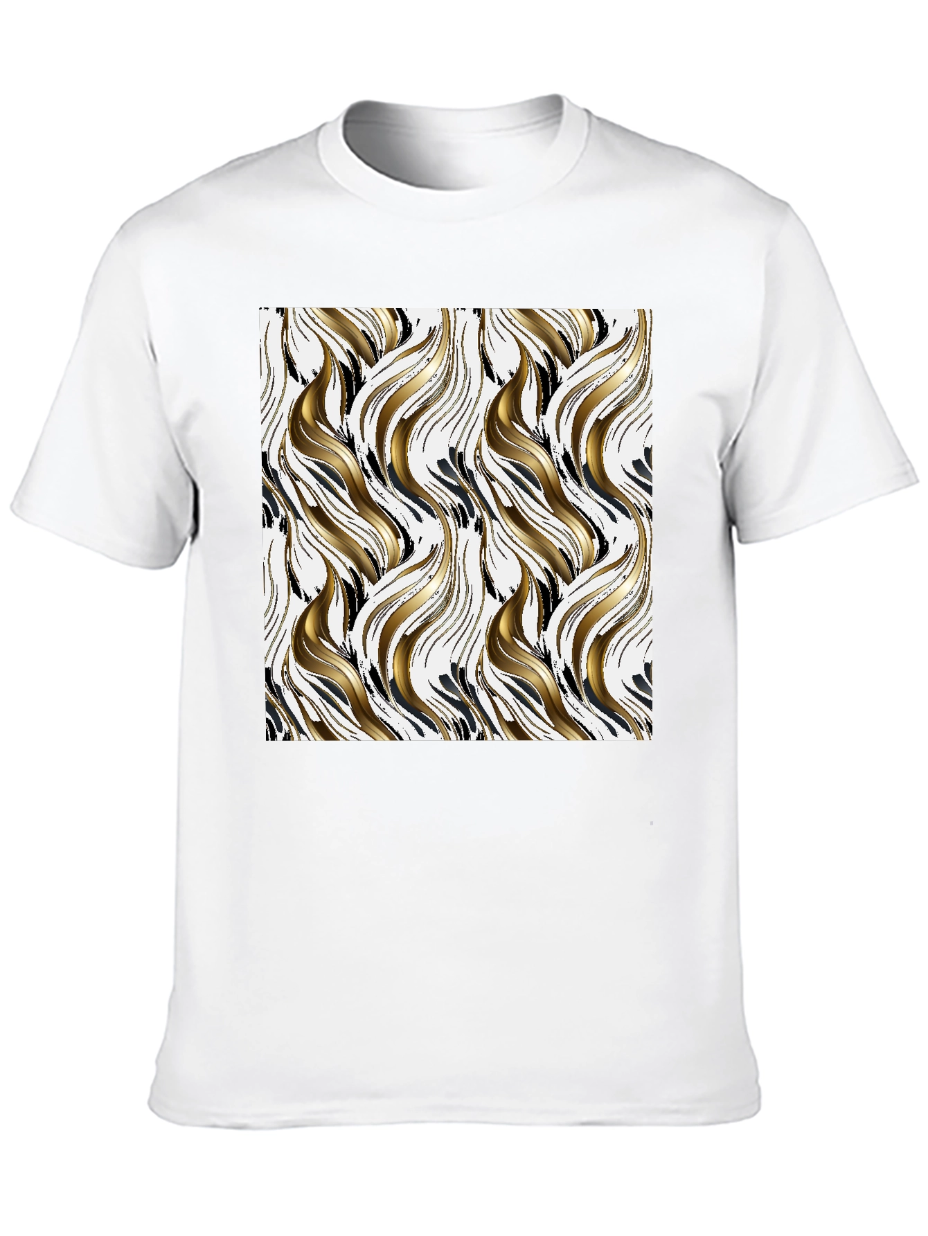 Stylish Black Tee with Abstract Gold & Black Pattern
