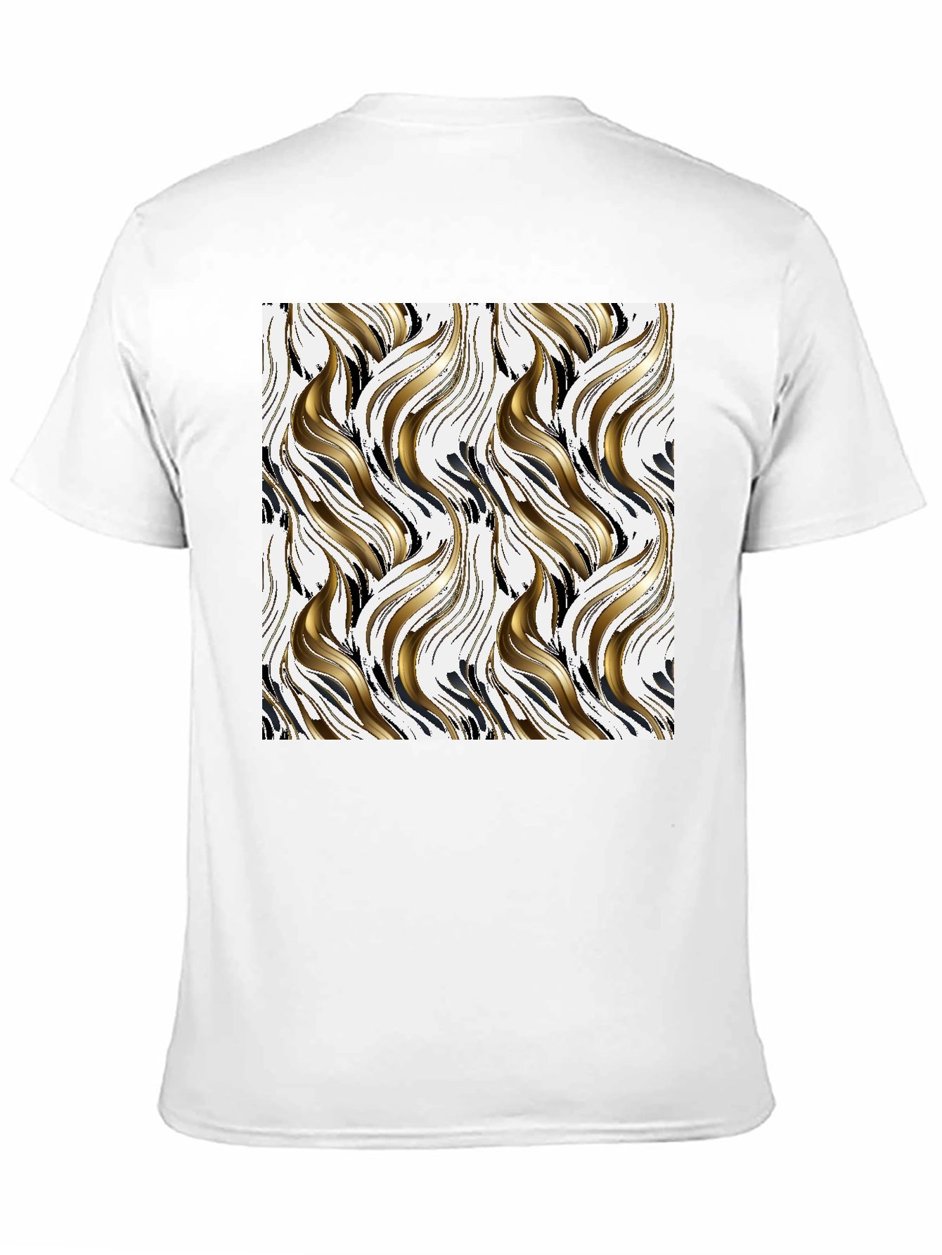 Stylish Black Tee with Abstract Gold & Black Pattern
