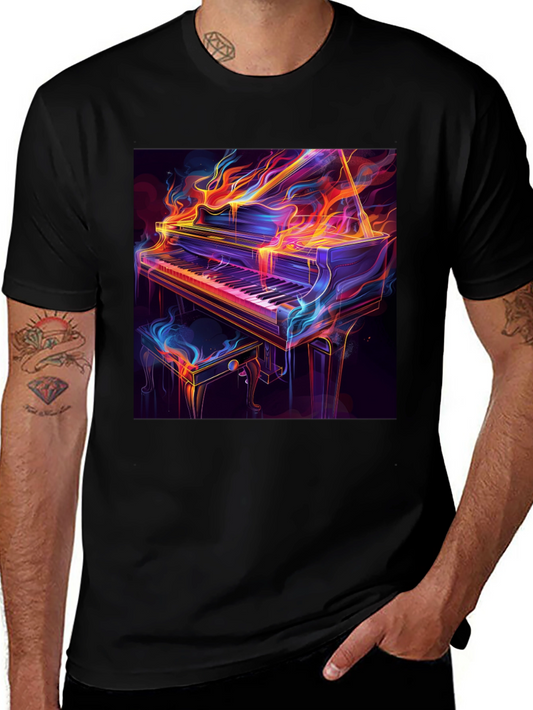 Flaming Piano Graphic Tee - Unique Music Lover Shirt