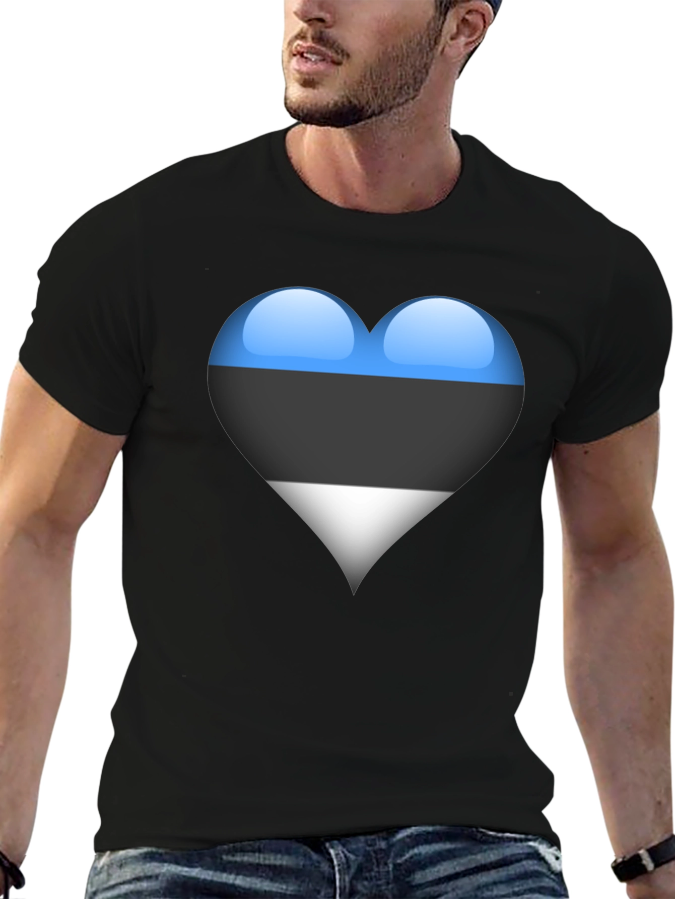 Estonia Flag Heart Black T-Shirt