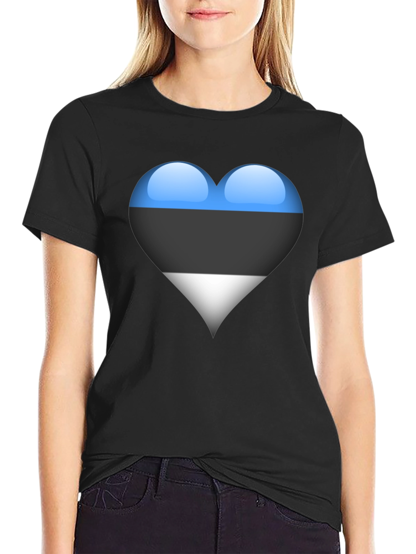 Estonia Flag Heart Black T-Shirt