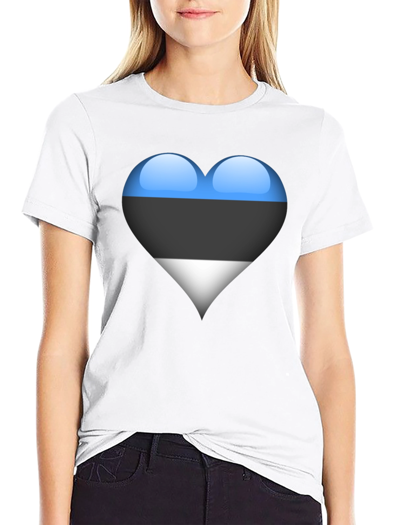 Estonia Flag Heart Black T-Shirt