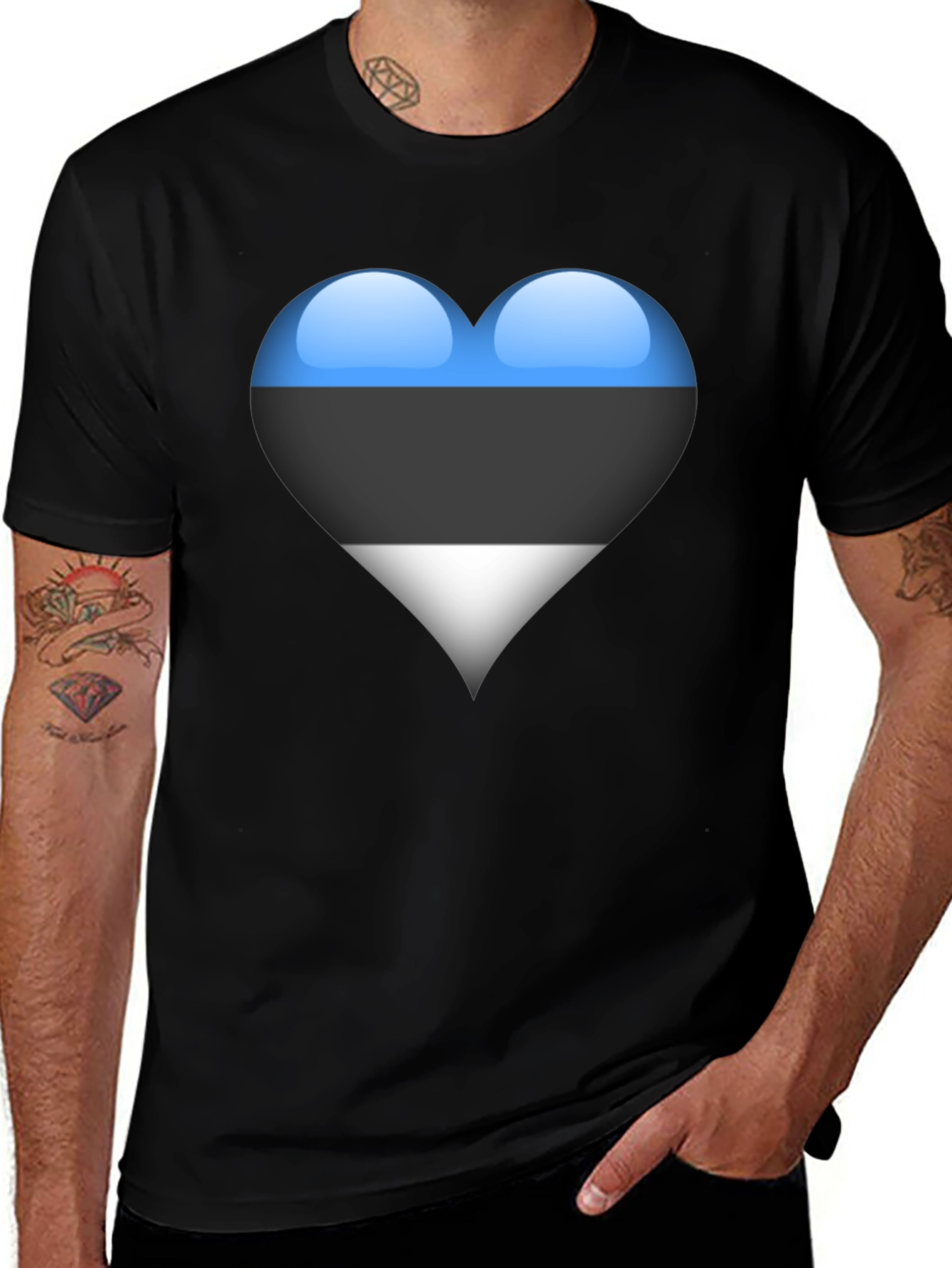 Estonia Flag Heart Black T-Shirt