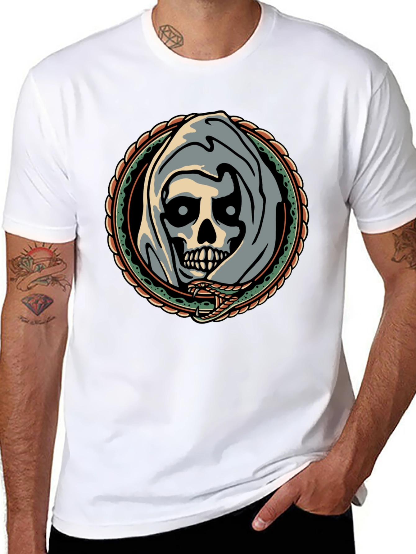 Grim Reaper Snake Circle Graphic Tee