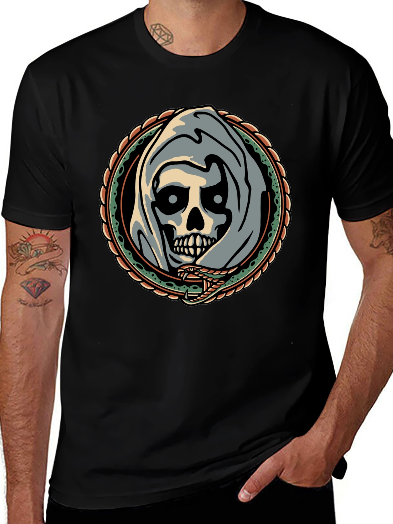Grim Reaper Snake Circle Graphic Tee