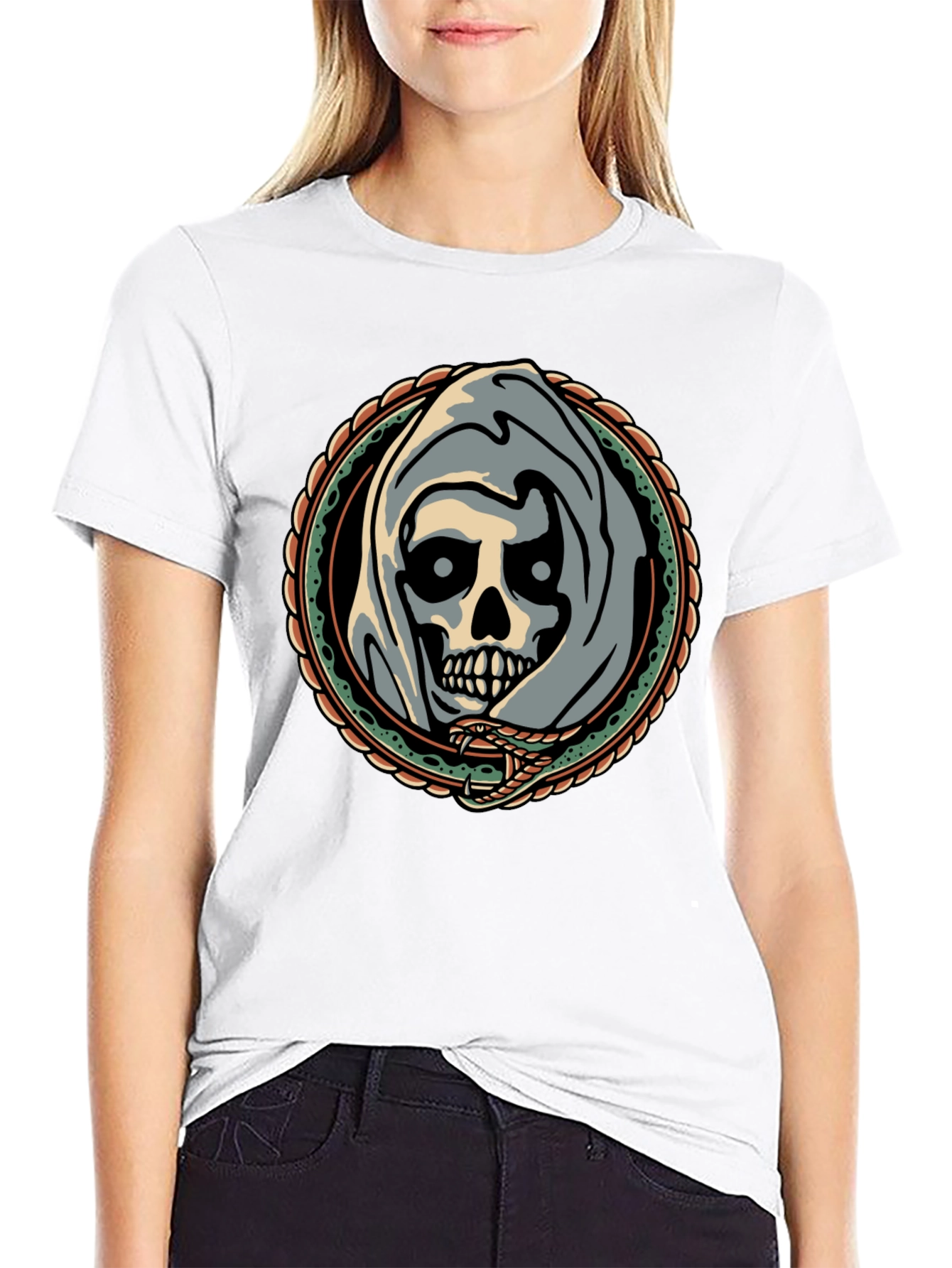 Grim Reaper Snake Circle Graphic Tee