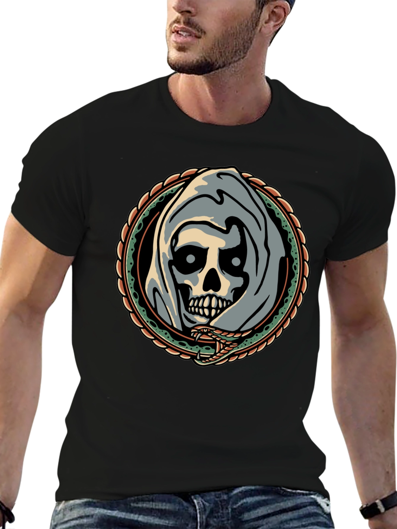 Grim Reaper Snake Circle Graphic Tee