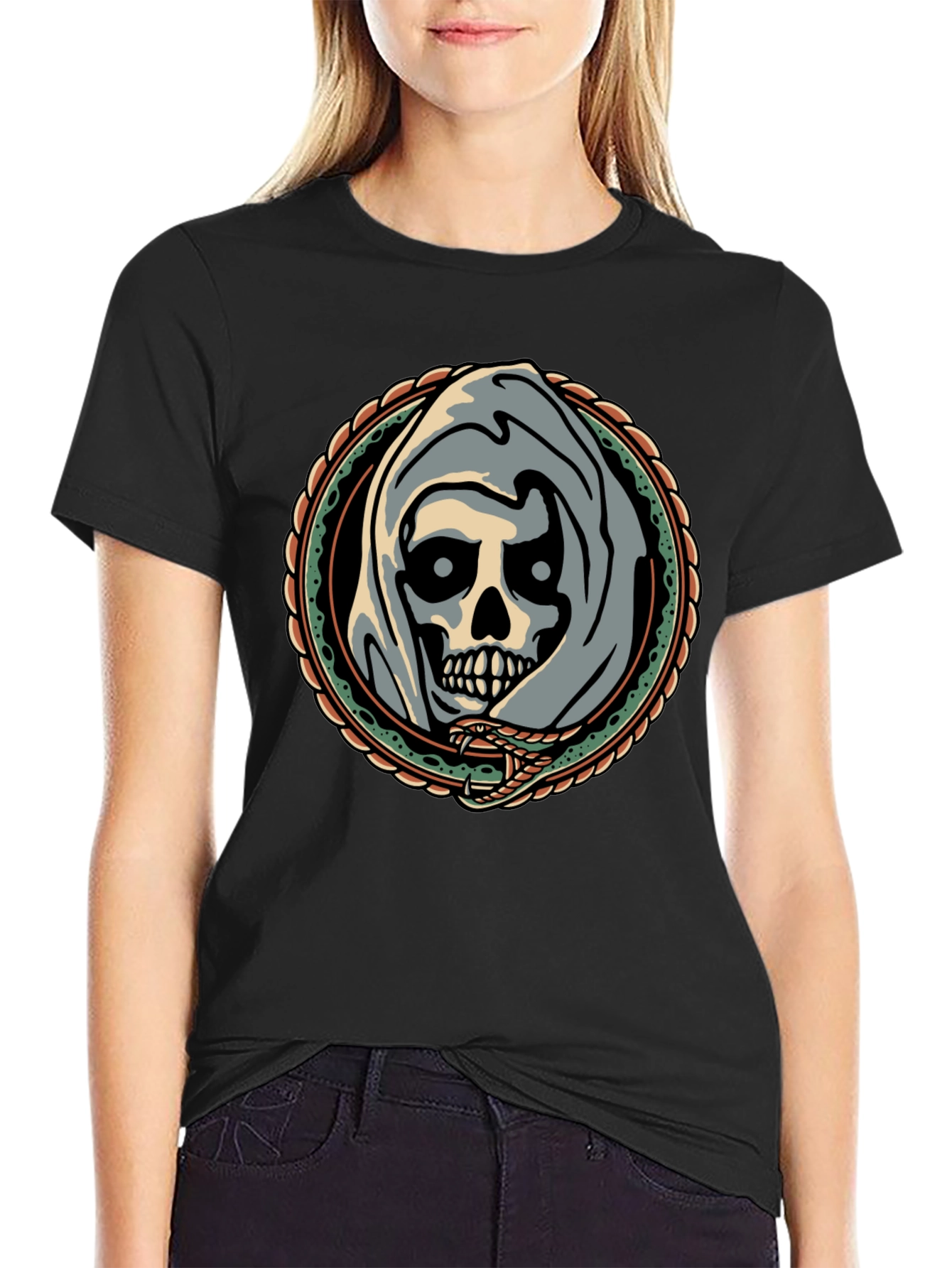 Grim Reaper Snake Circle Graphic Tee