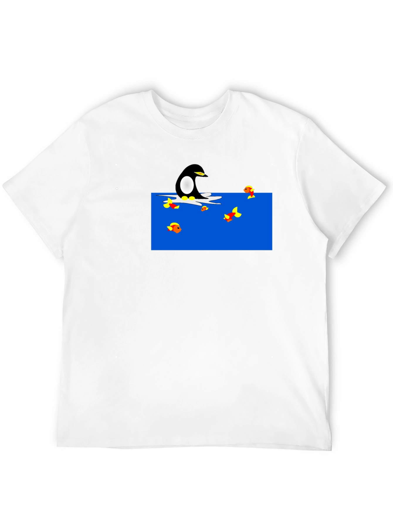 Penguin Fishing Cartoon Black T-Shirt