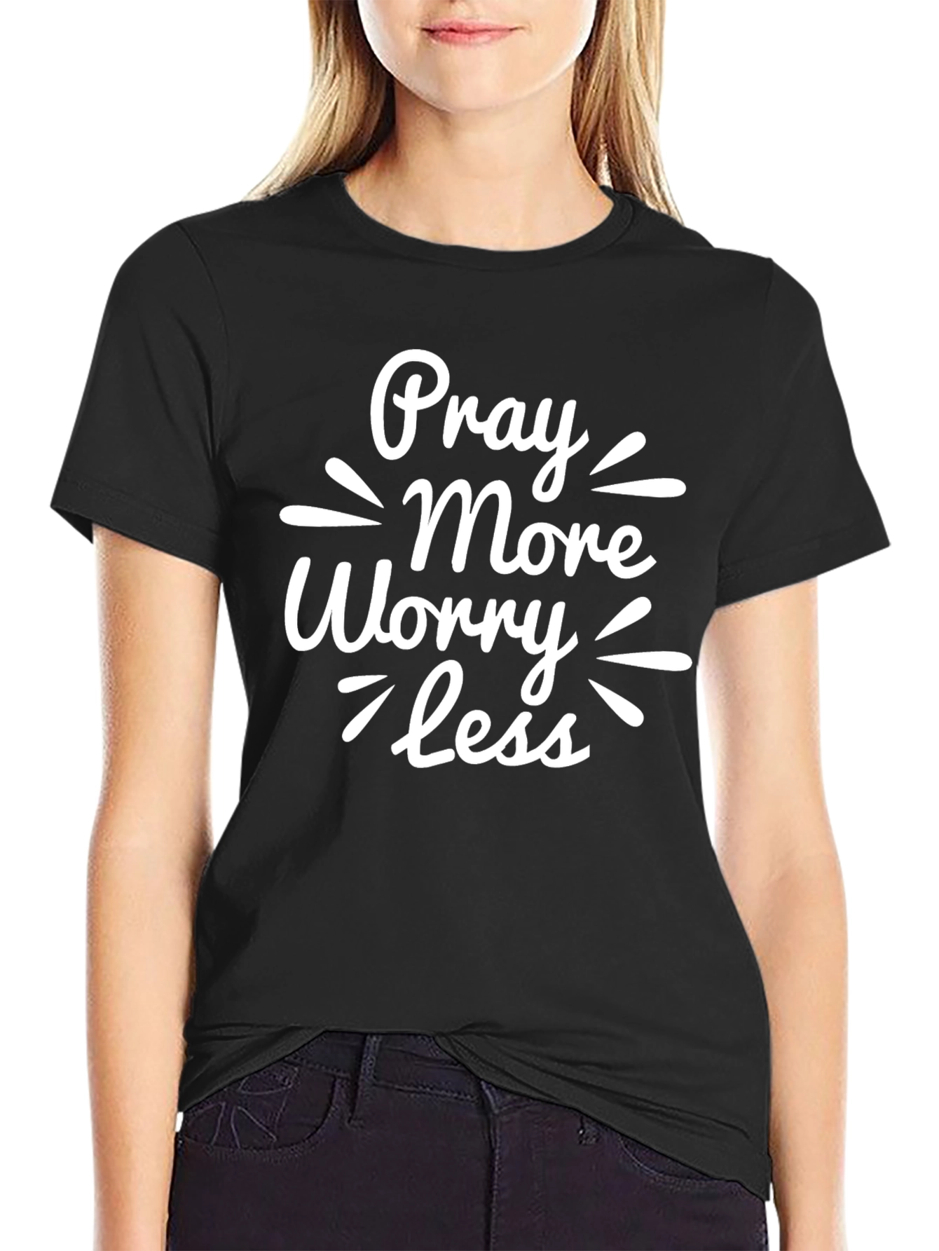 Pray More Worry Less Black Graphic Tee