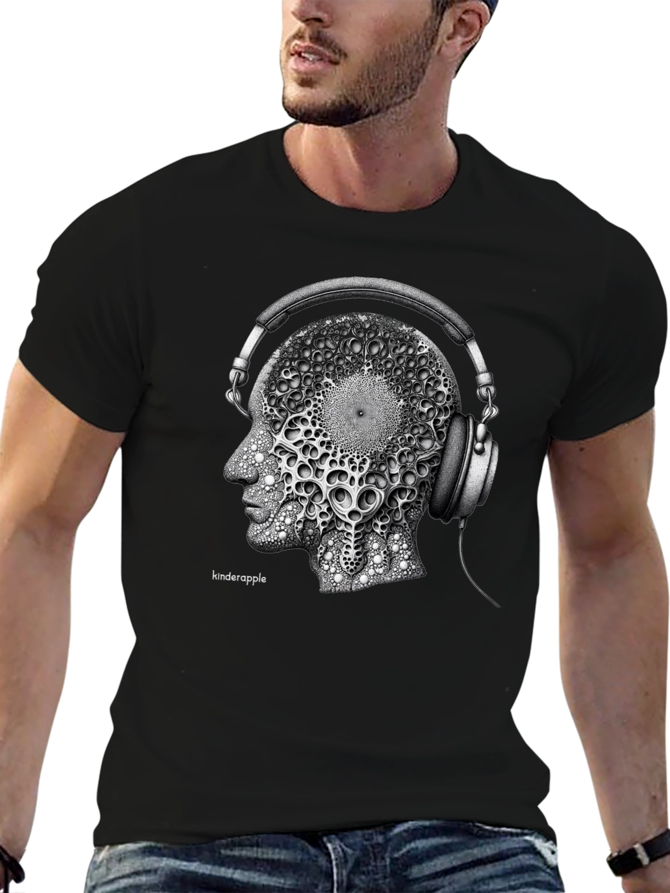 Abstract Headphone Graphic Tee - Black