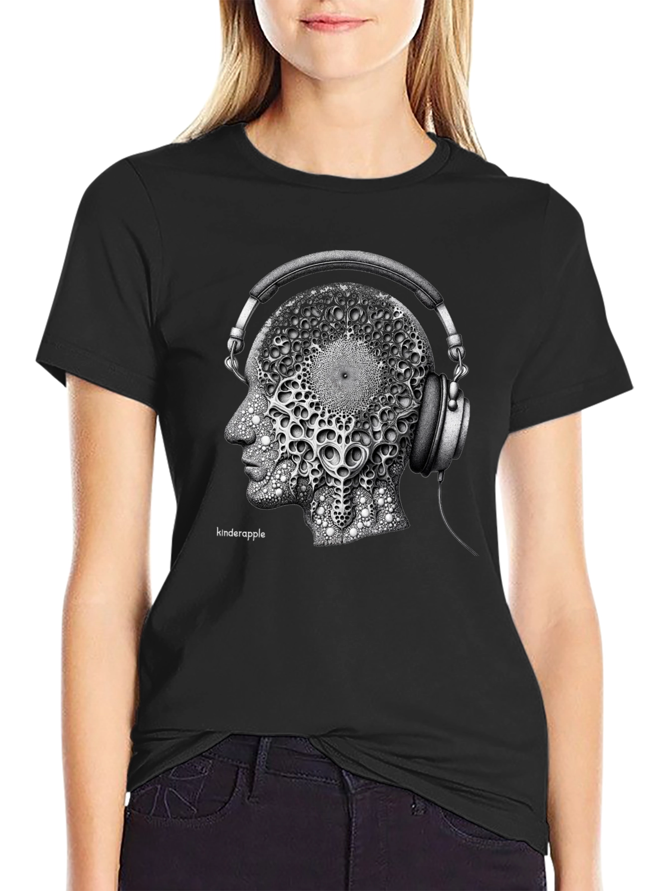 Abstract Headphone Graphic Tee - Black