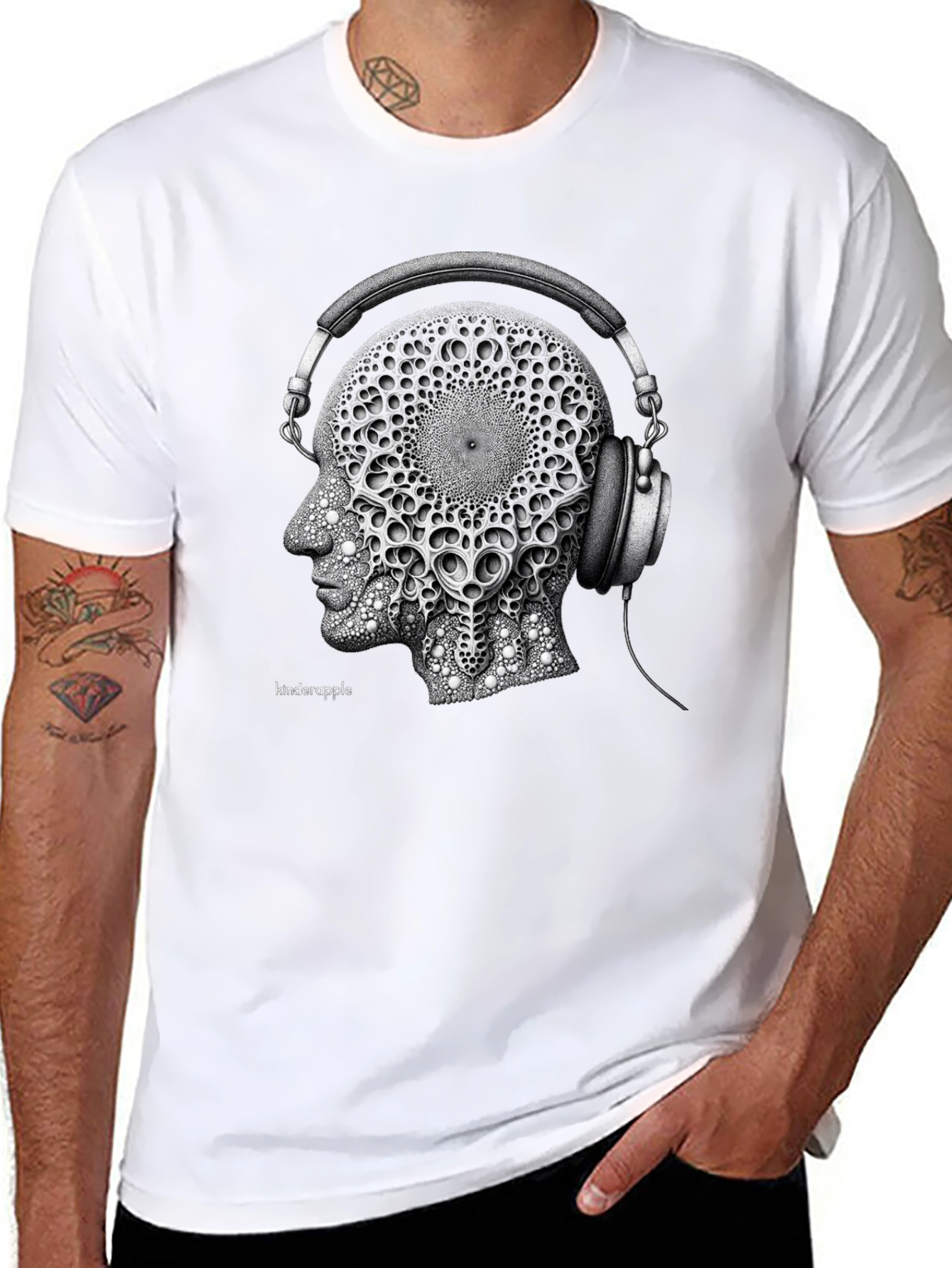Abstract Headphone Graphic Tee - Black