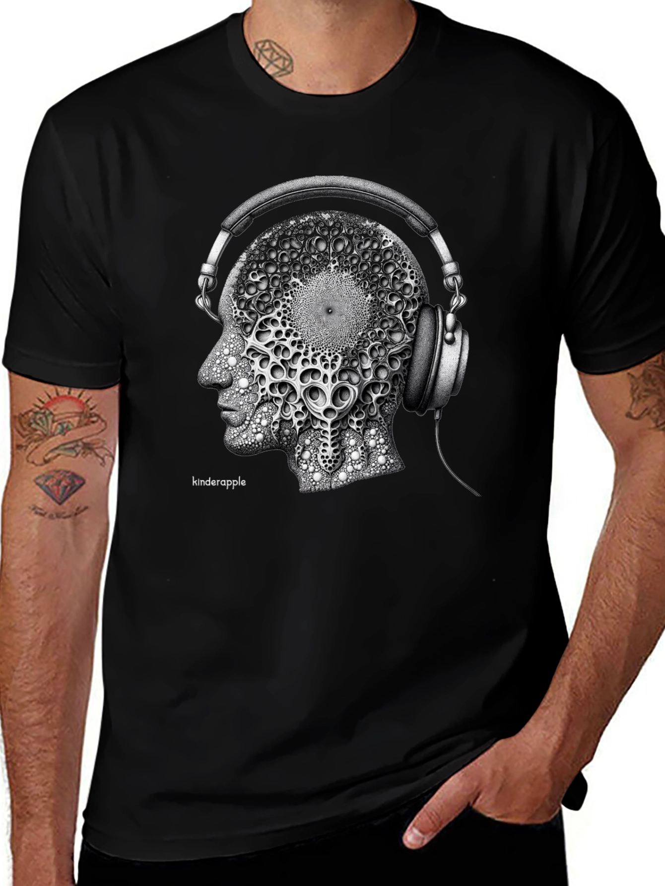 Abstract Headphone Graphic Tee - Black