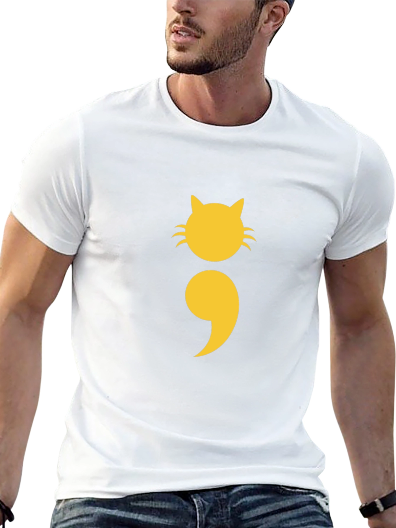 Cat Semicolon Graphic Tee - Black Cotton