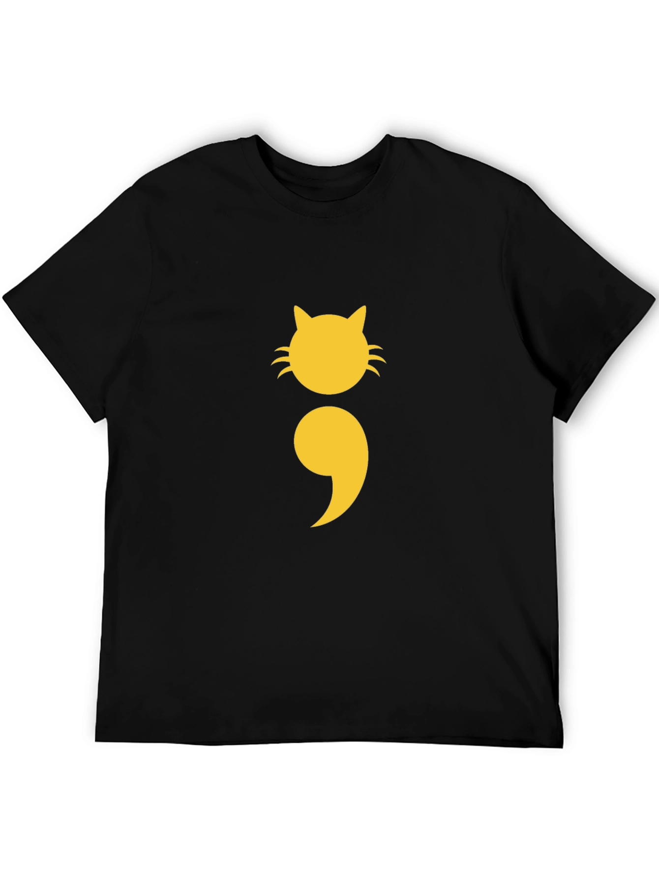 Cat Semicolon Graphic Tee - Black Cotton