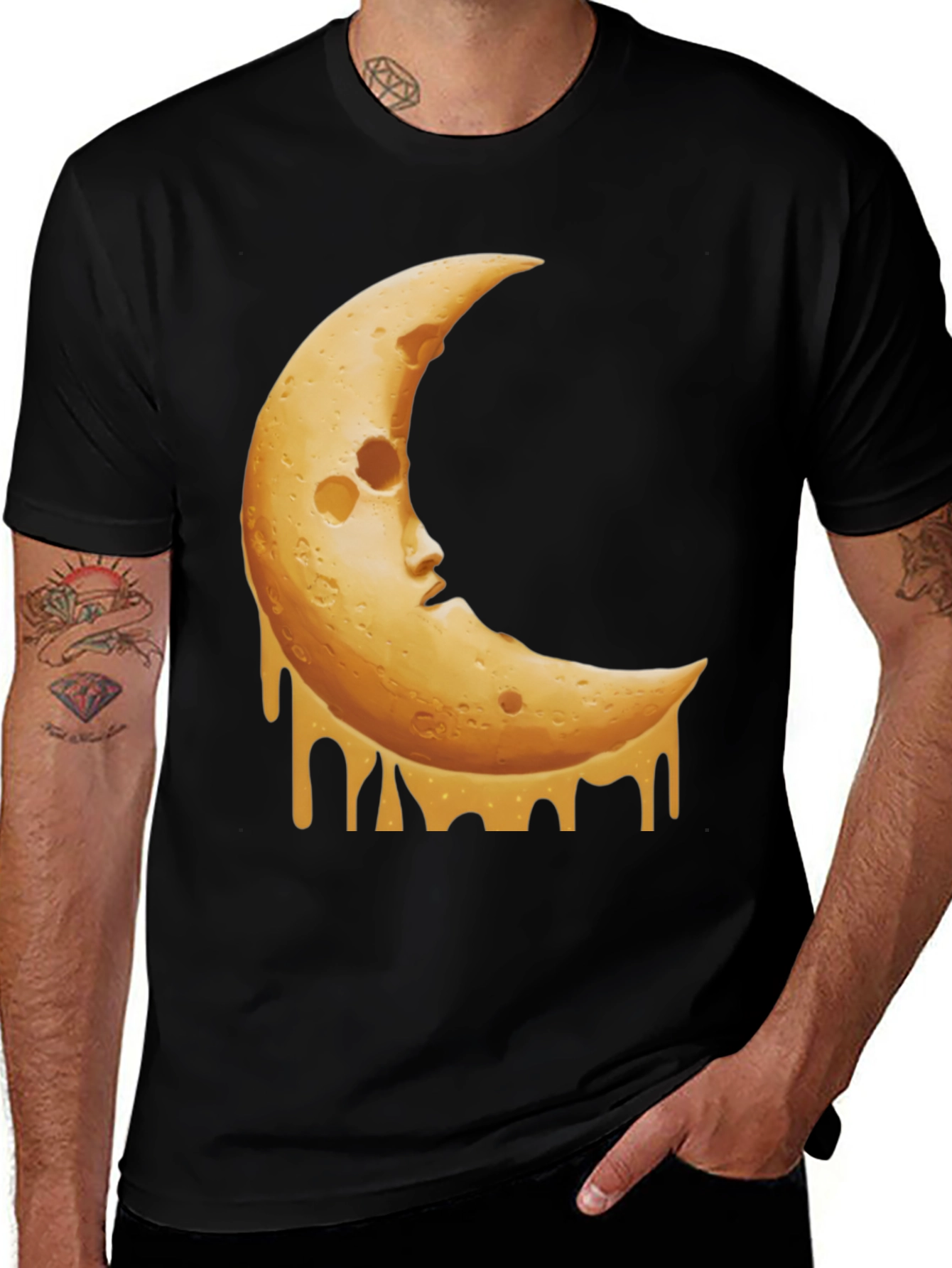 Crescent Moon Cheese Graphic Tee - Black T-Shirt