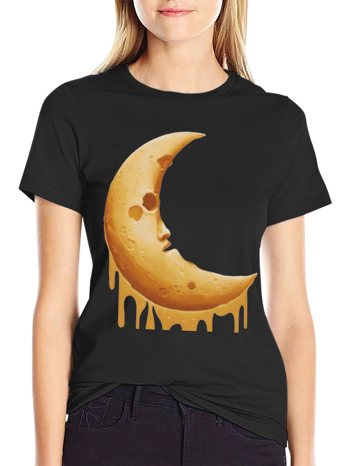 Crescent Moon Cheese Graphic Tee - Black T-Shirt
