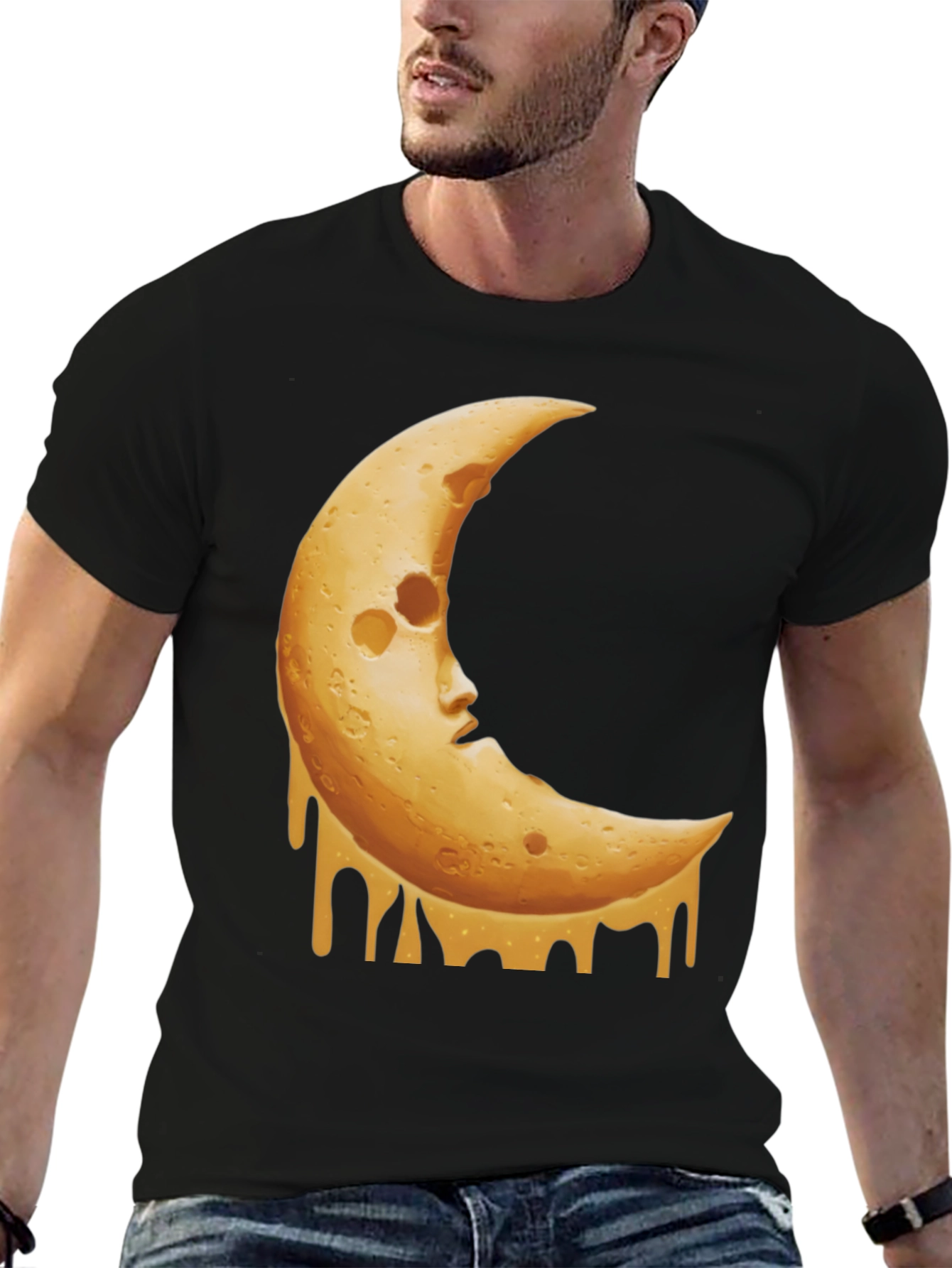 Crescent Moon Cheese Graphic Tee - Black T-Shirt