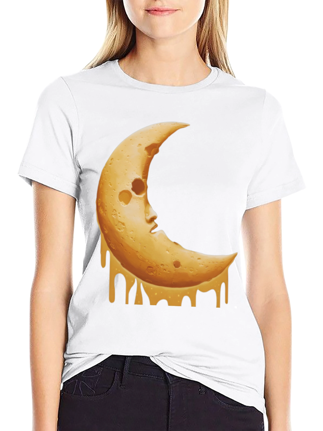 Crescent Moon Cheese Graphic Tee - Black T-Shirt