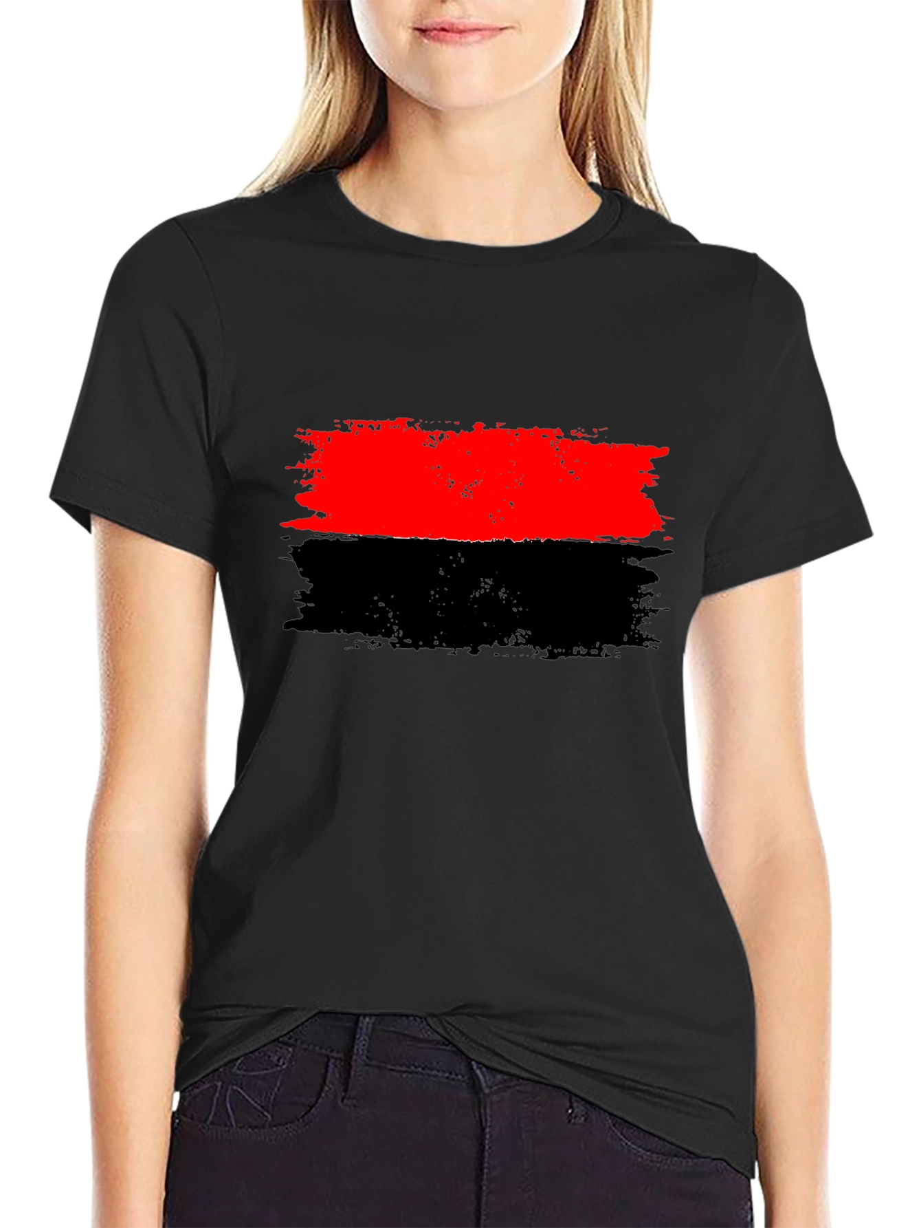 Red and Black Striped Graphic Tee