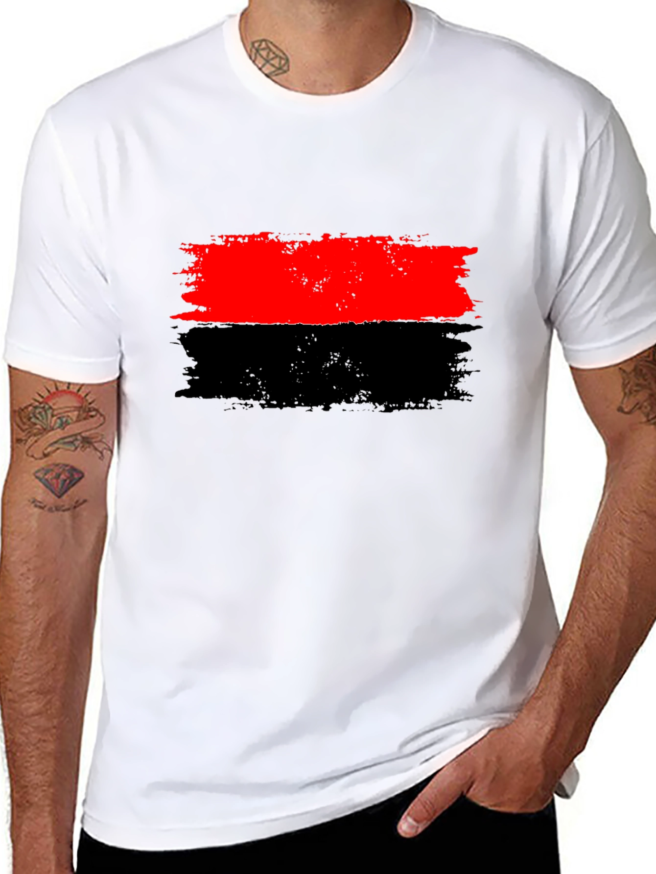 Red and Black Striped Graphic Tee