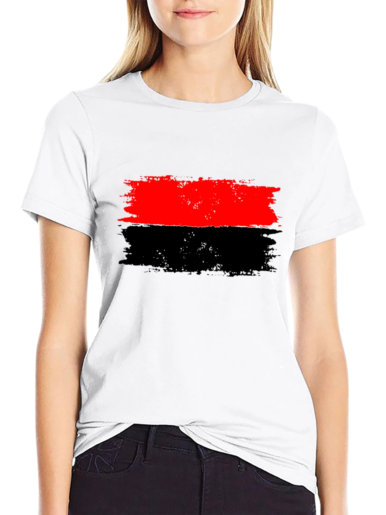 Red and Black Striped Graphic Tee