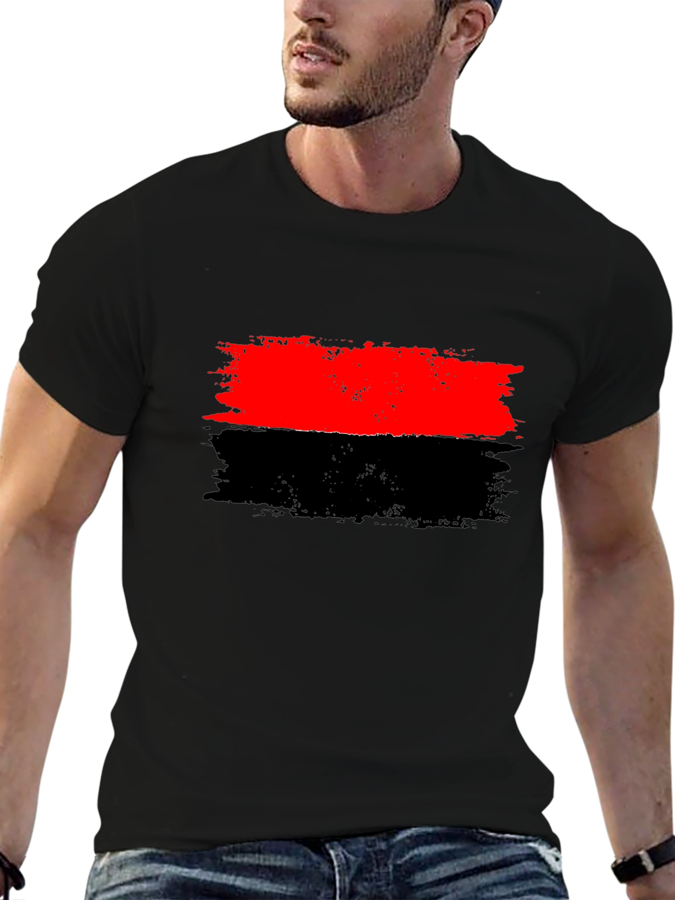 Red and Black Striped Graphic Tee
