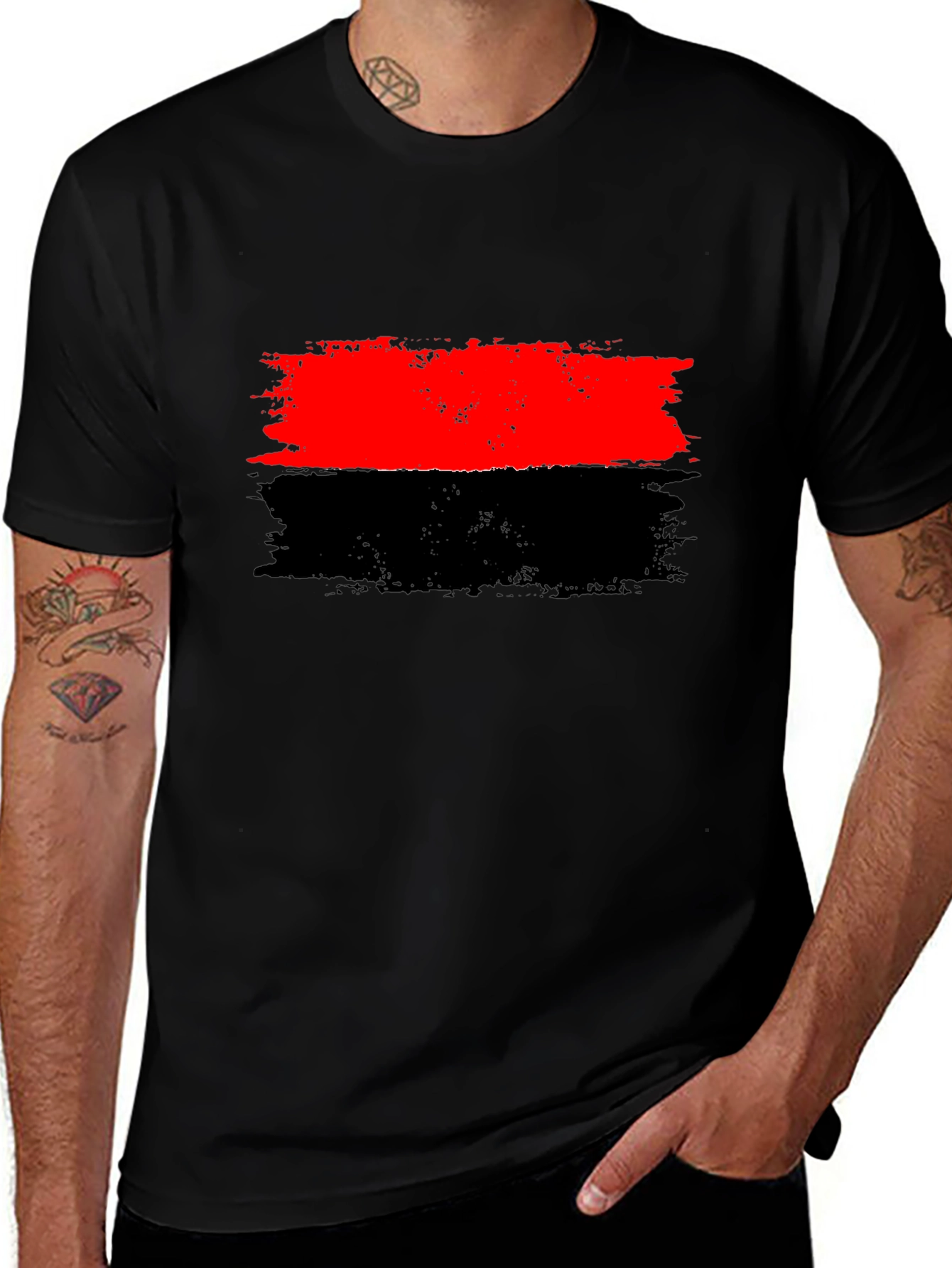 Red and Black Striped Graphic Tee