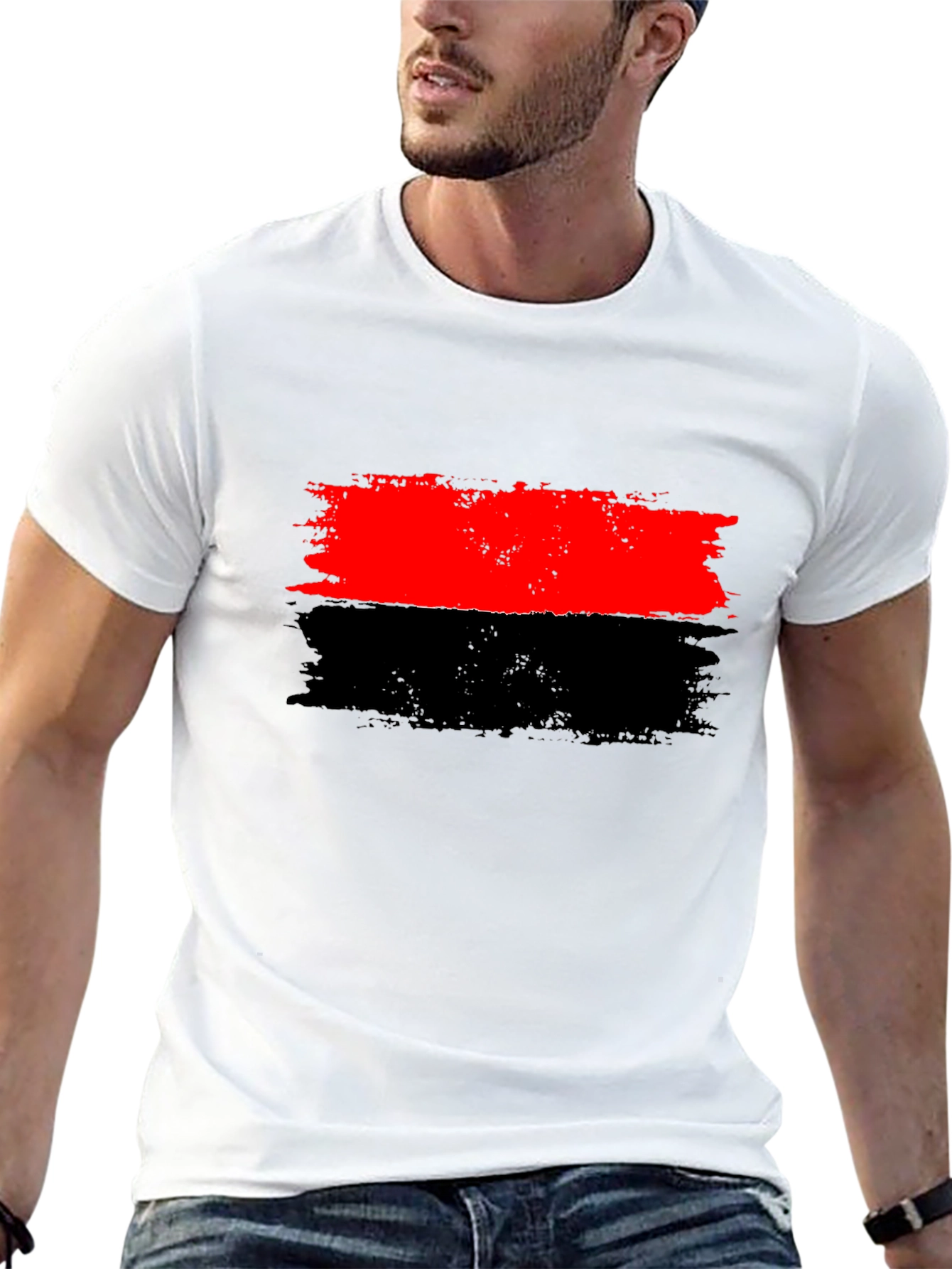 Red and Black Striped Graphic Tee
