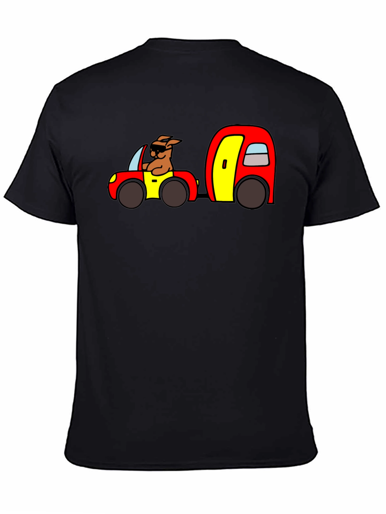 Cartoon Dog Driving Car Black T-Shirt