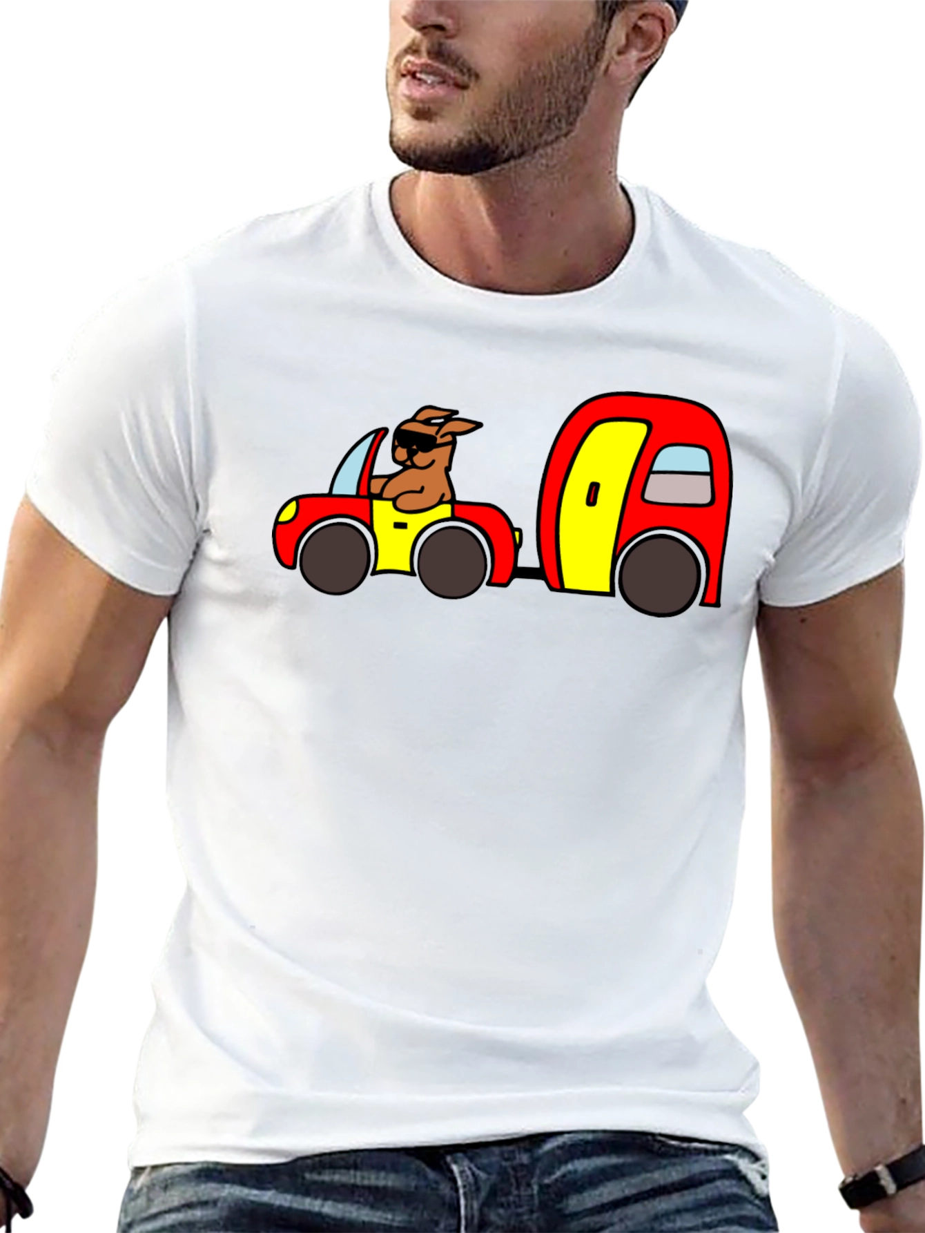 Cartoon Dog Driving Car Black T-Shirt