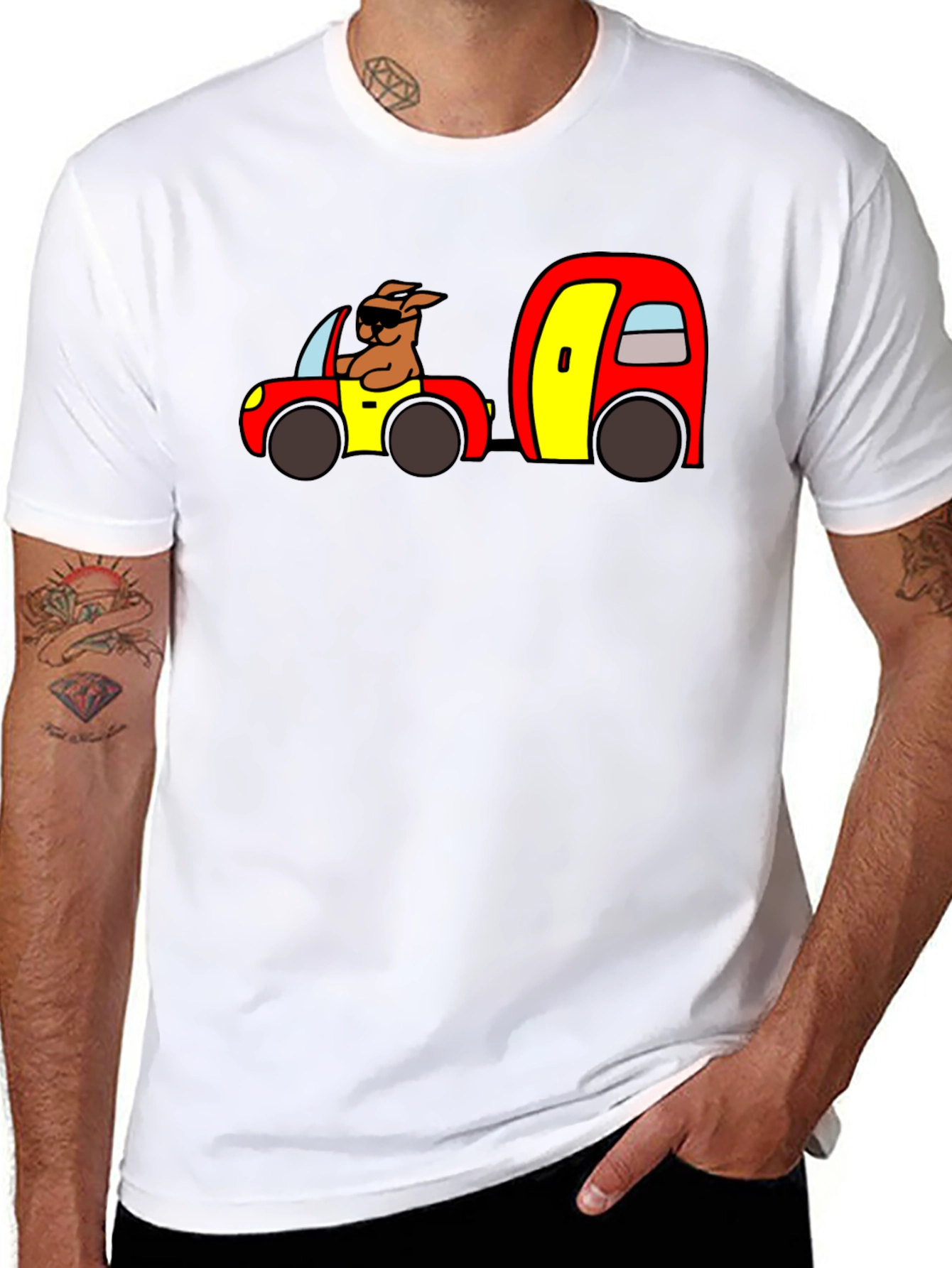 Cartoon Dog Driving Car Black T-Shirt