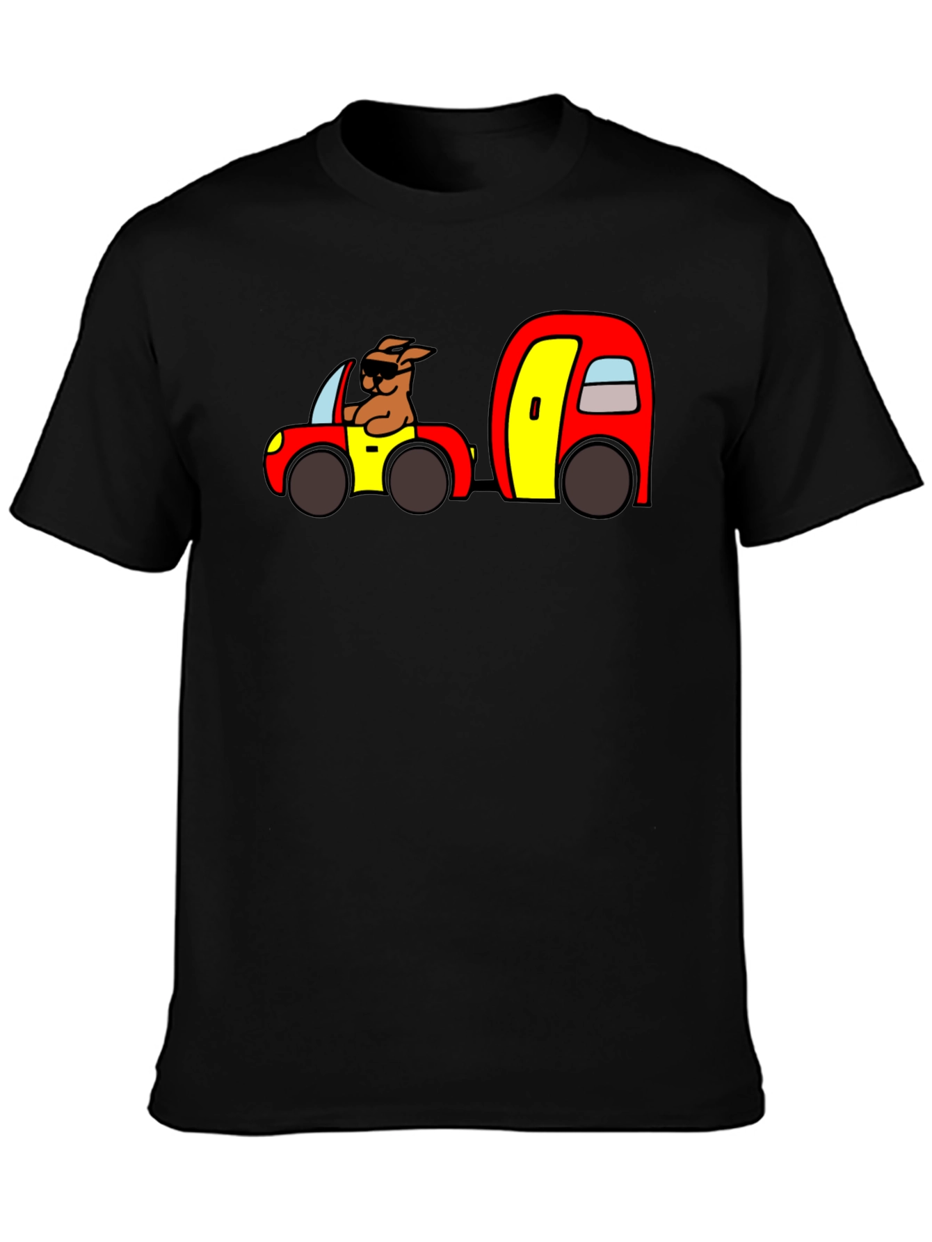 Cartoon Dog Driving Car Black T-Shirt