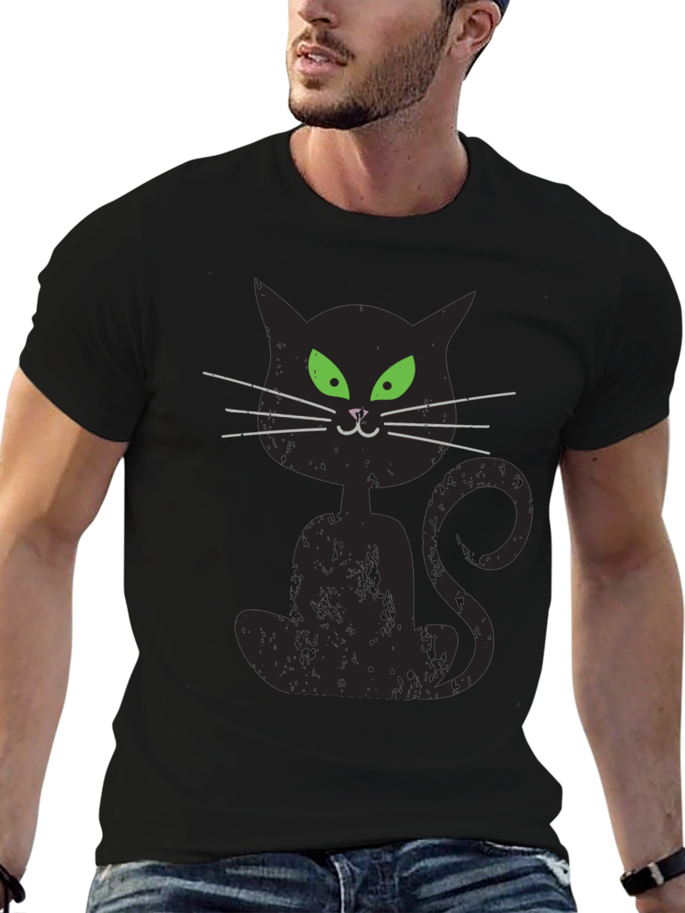 Spooky Black Cat Graphic T-Shirt