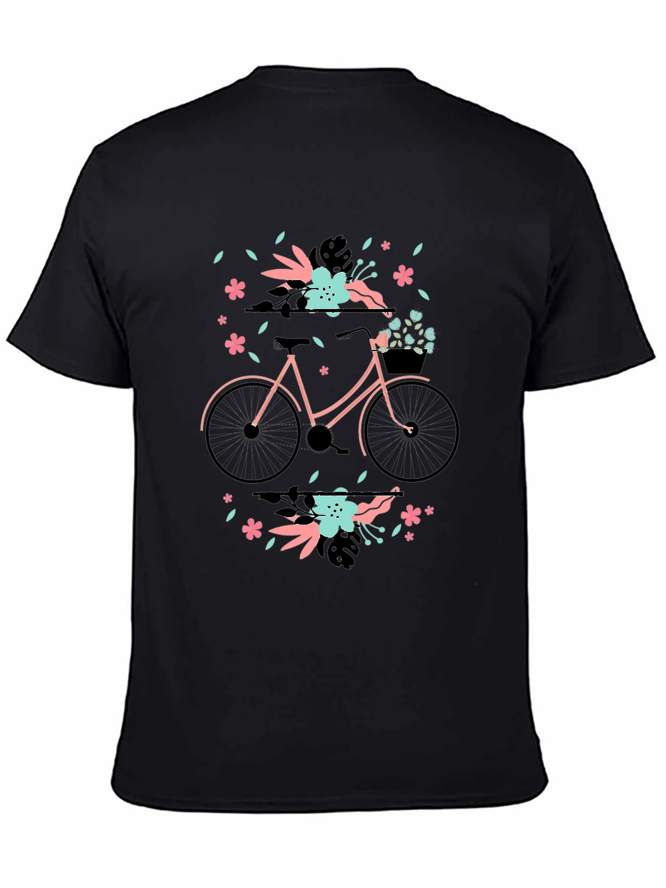 Floral Bicycle Graphic Tee - Black Cotton T-Shirt
