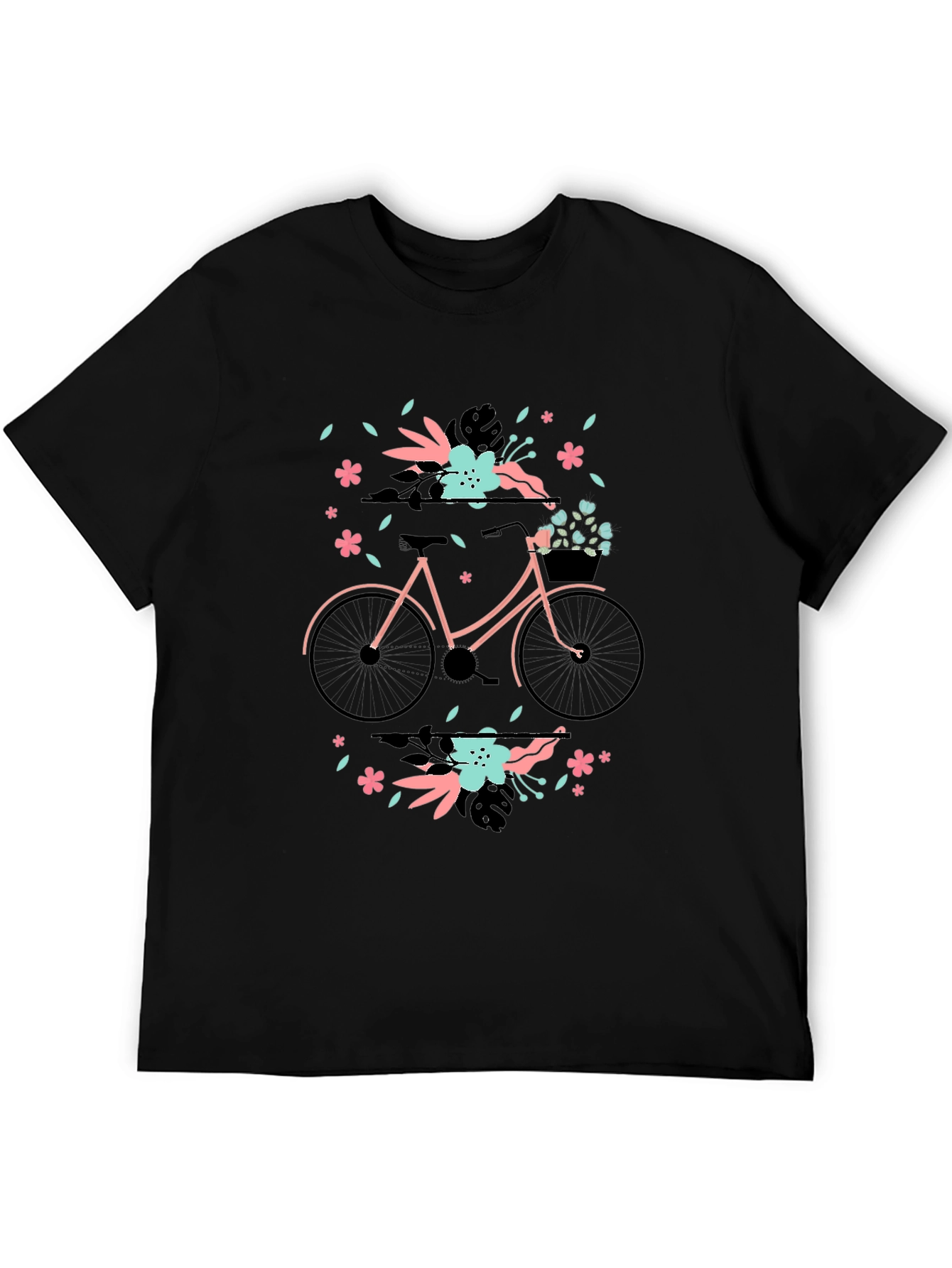 Floral Bicycle Graphic Tee - Black Cotton T-Shirt