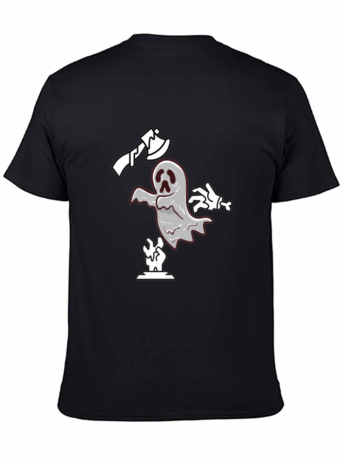 Spooky Ghost Graphic Tee - Black Cotton T-Shirt
