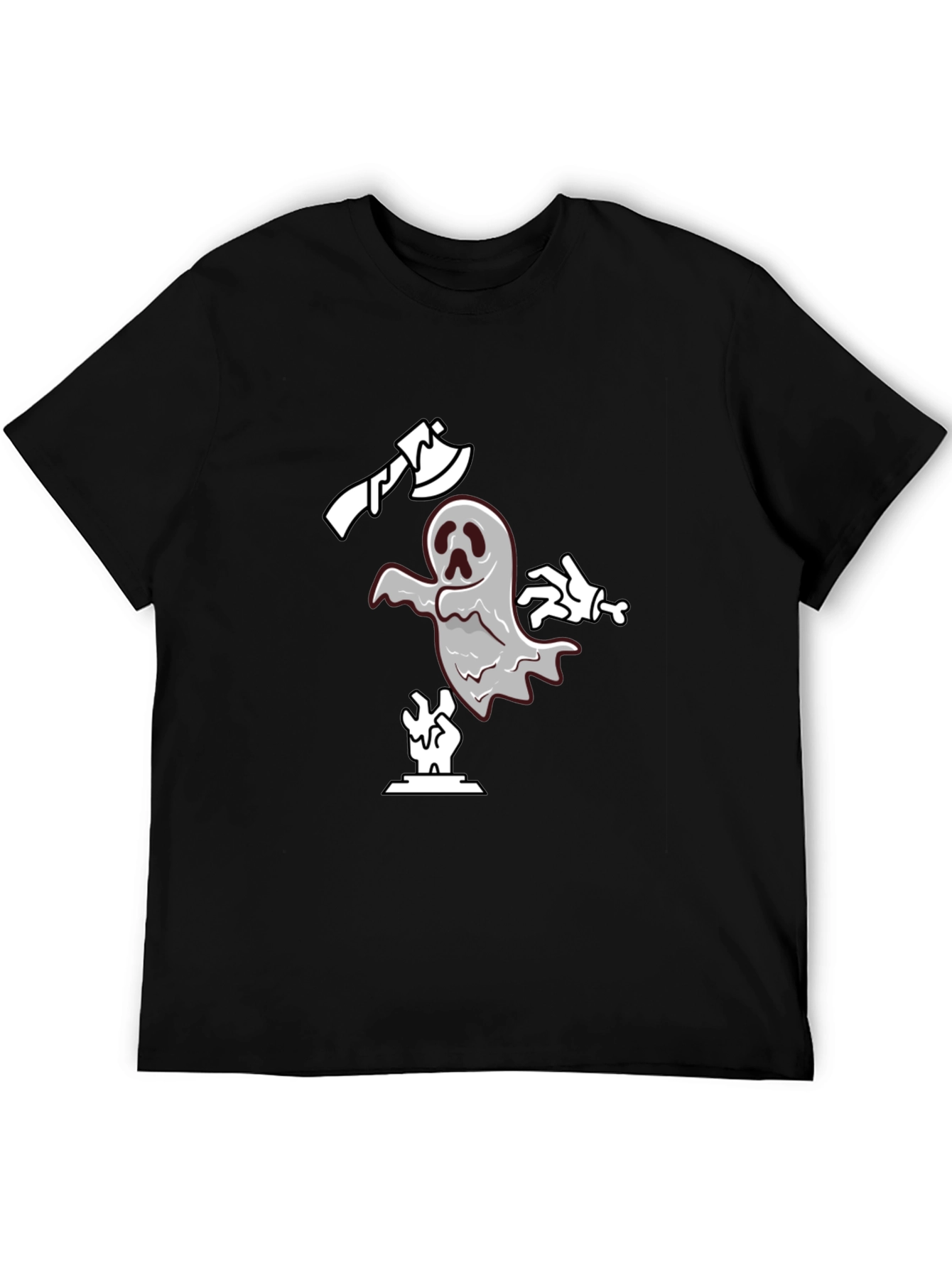 Spooky Ghost Graphic Tee - Black Cotton T-Shirt