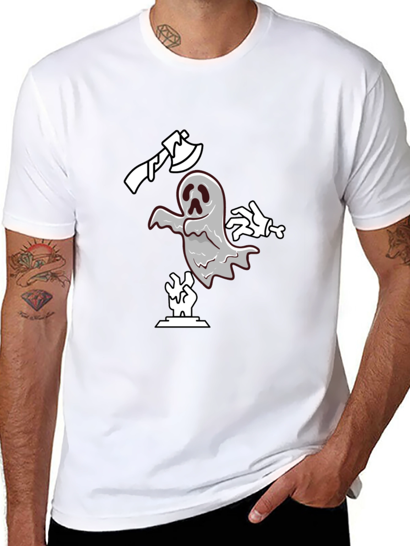 Spooky Ghost Graphic Tee - Black Cotton T-Shirt