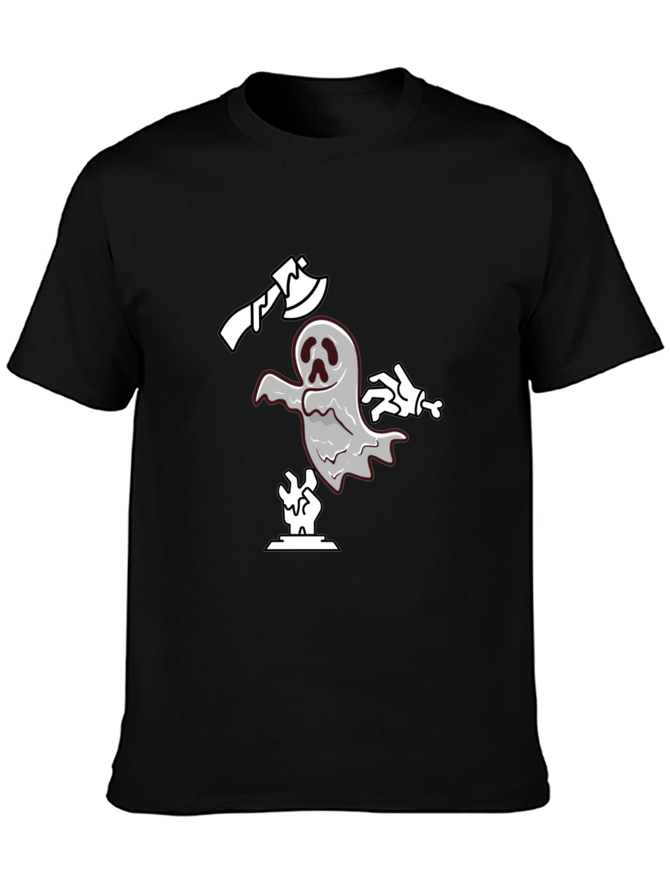 Spooky Ghost Graphic Tee - Black Cotton T-Shirt