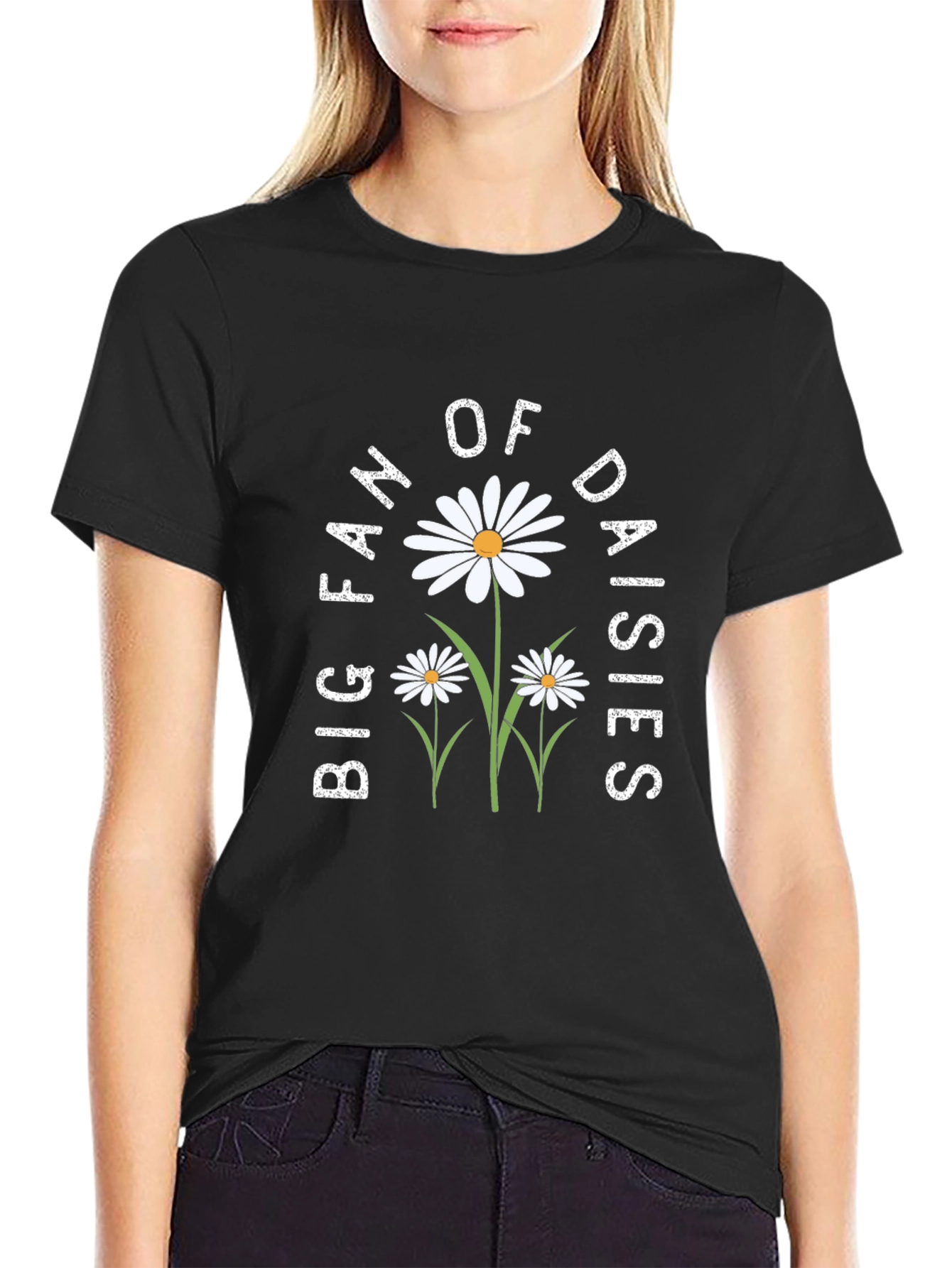 Big Fan of Daisies Black T-Shirt