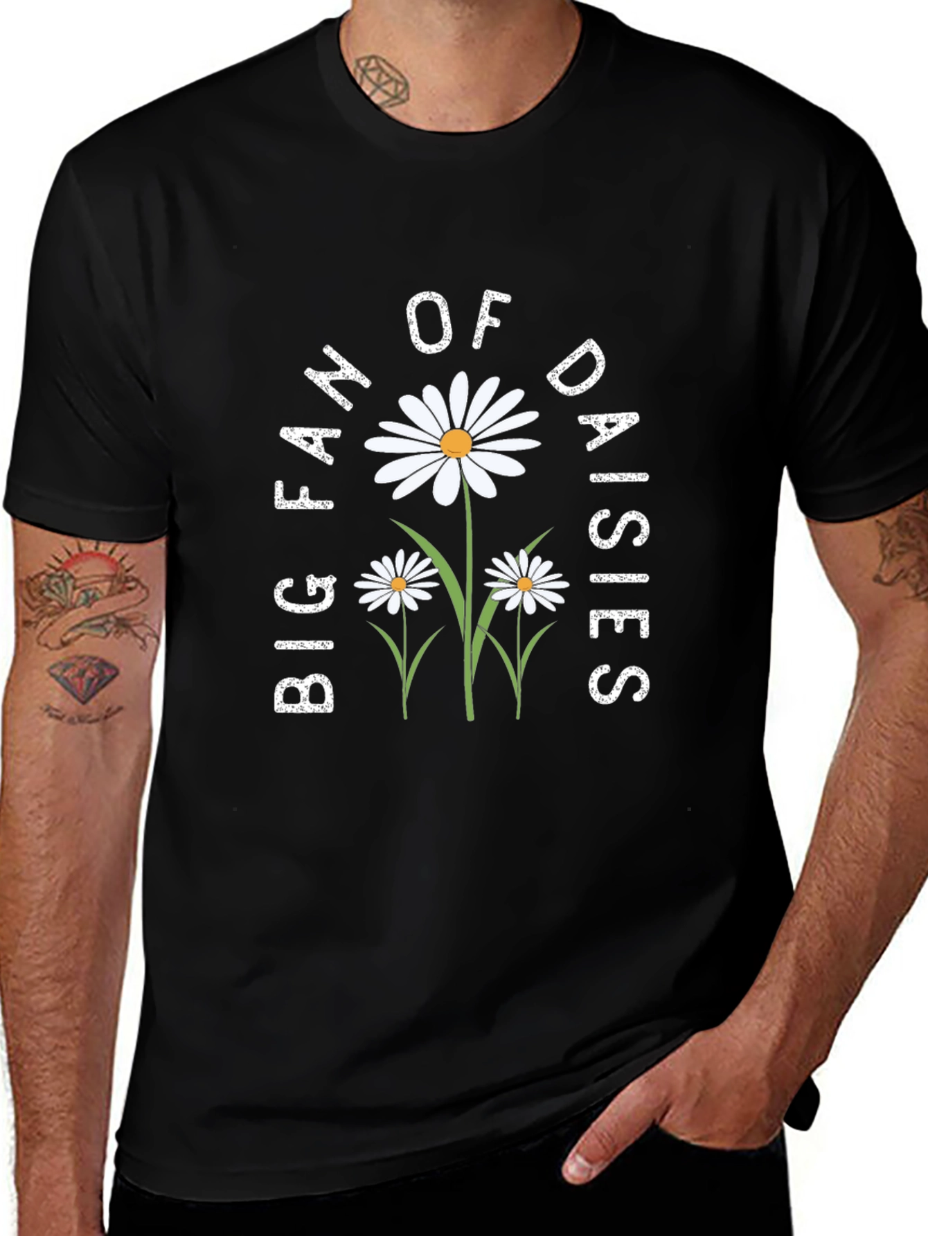 Big Fan of Daisies Black T-Shirt