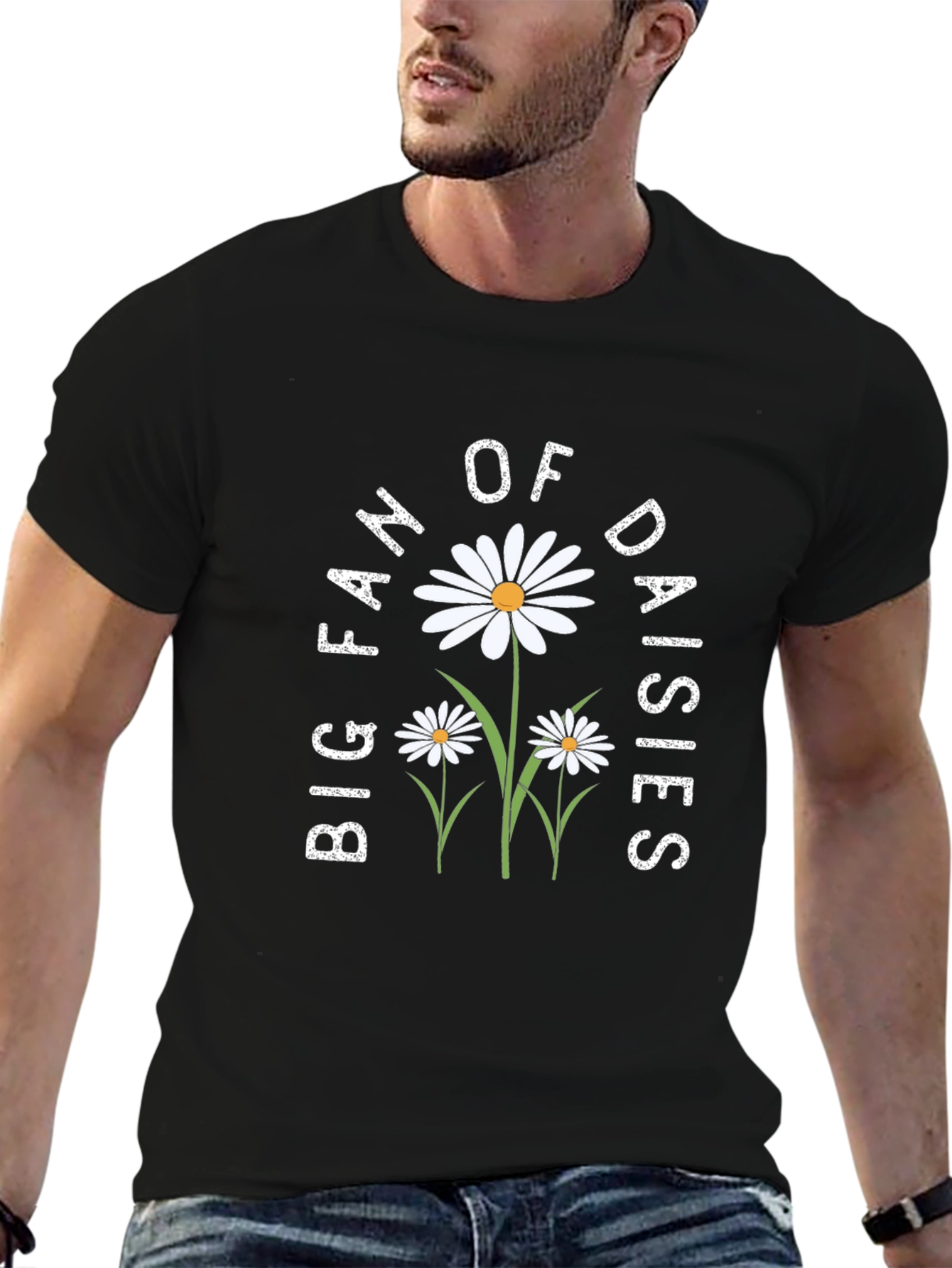Big Fan of Daisies Black T-Shirt