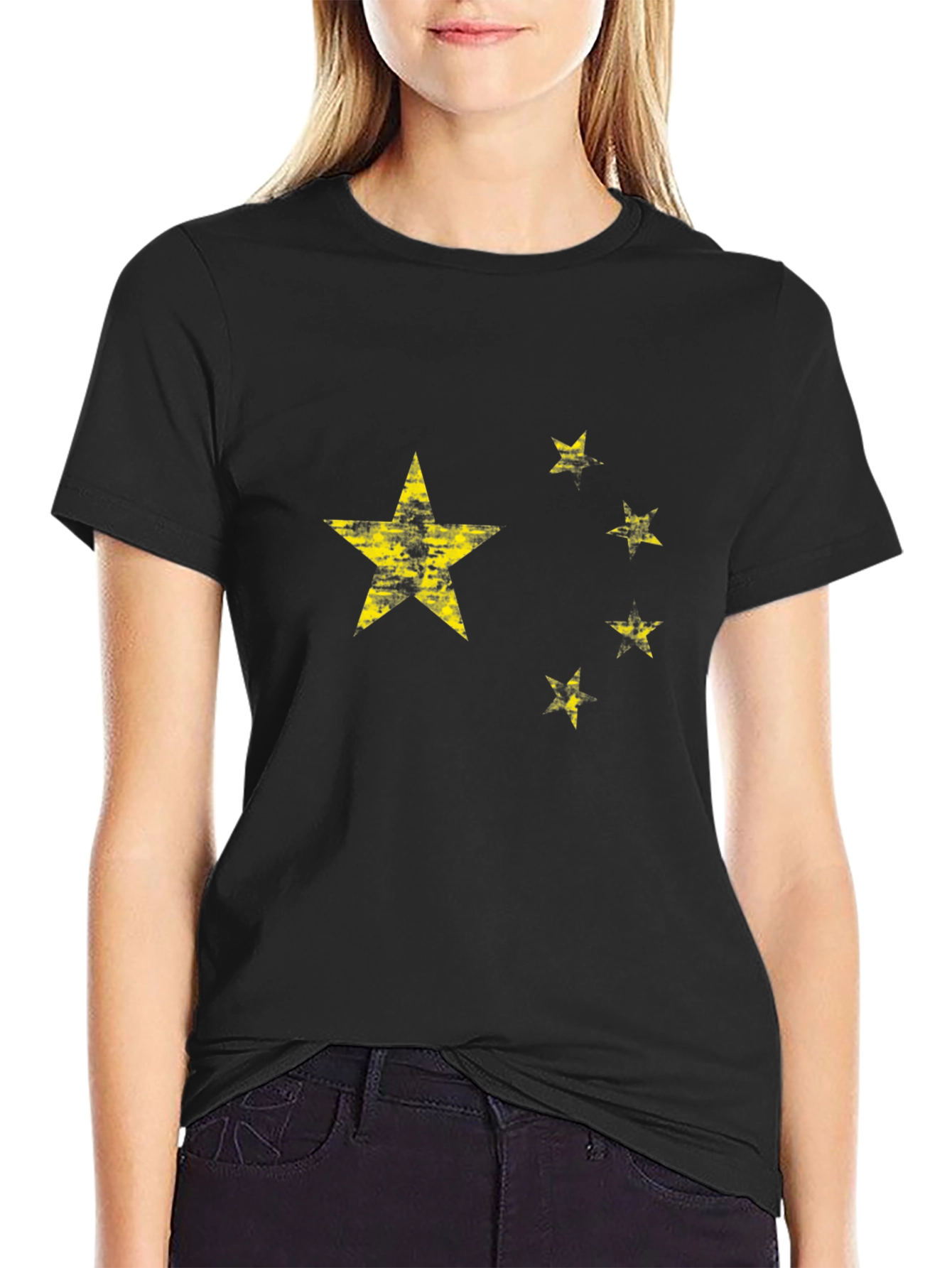 China Flag Distressed Graphic Black T-Shirt